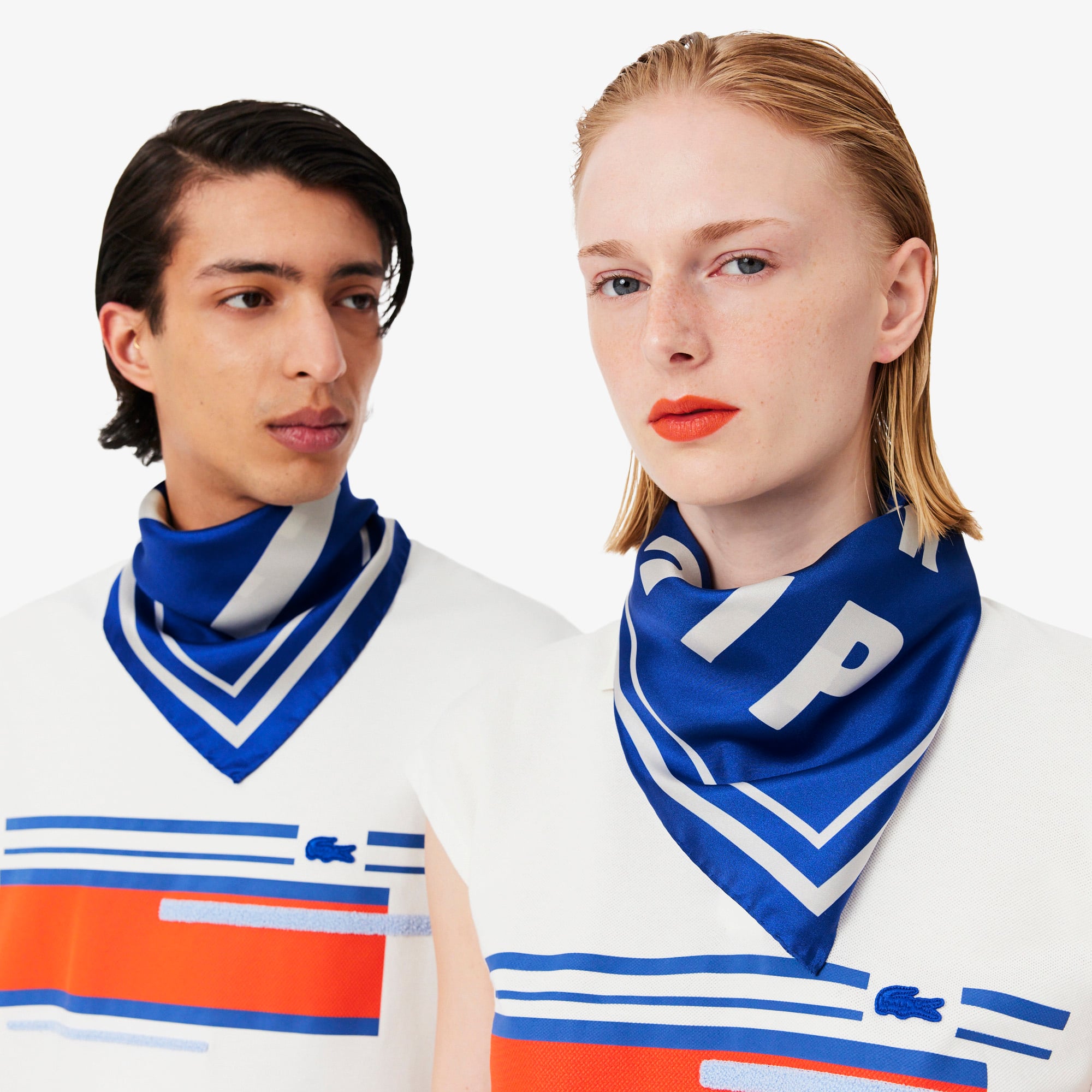 Lacoste SS26 RUNWAY Unisex Baskılı İpek Lacivert Fular