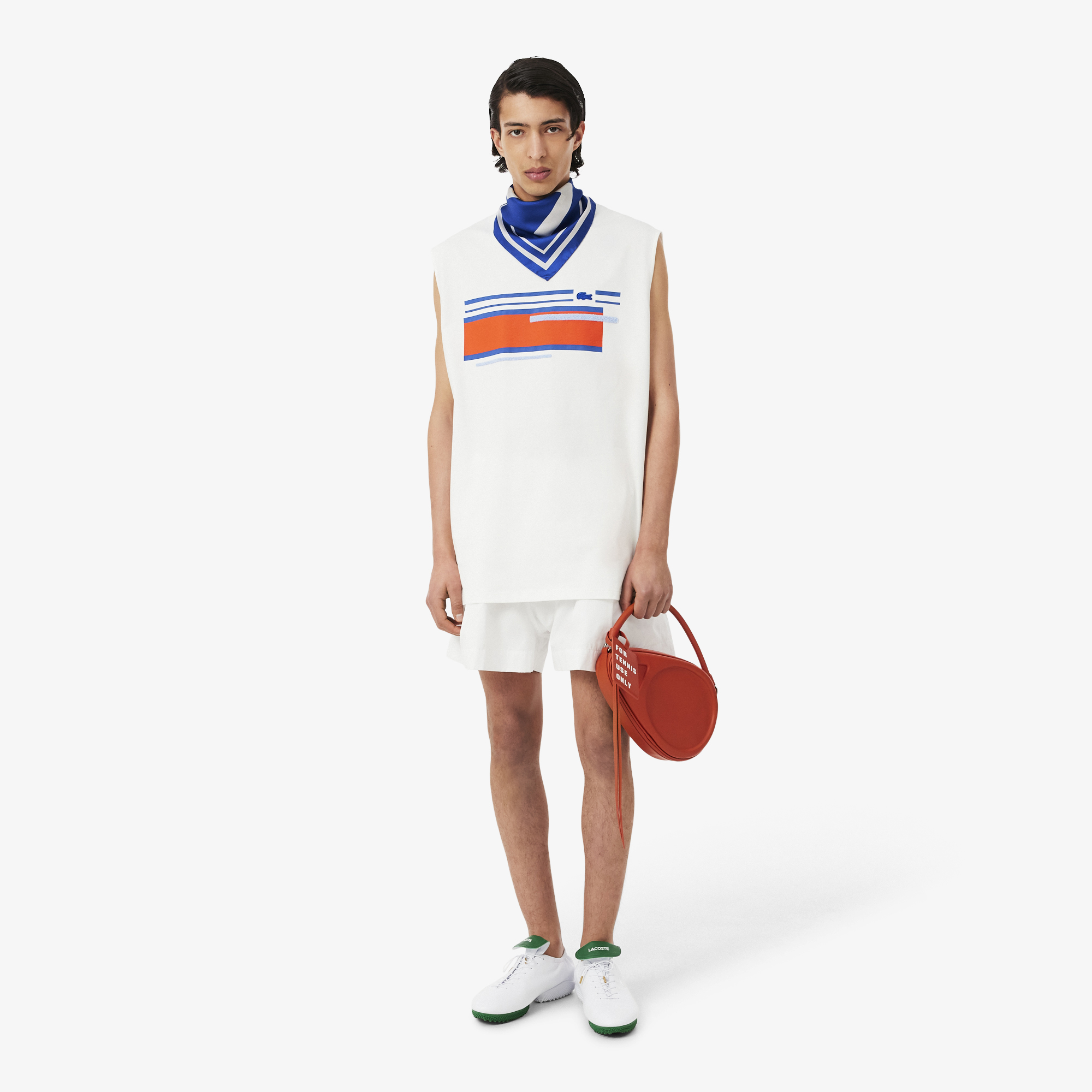Lacoste SS26 RUNWAY Unisex Baskılı İpek Lacivert Fular görsel 2