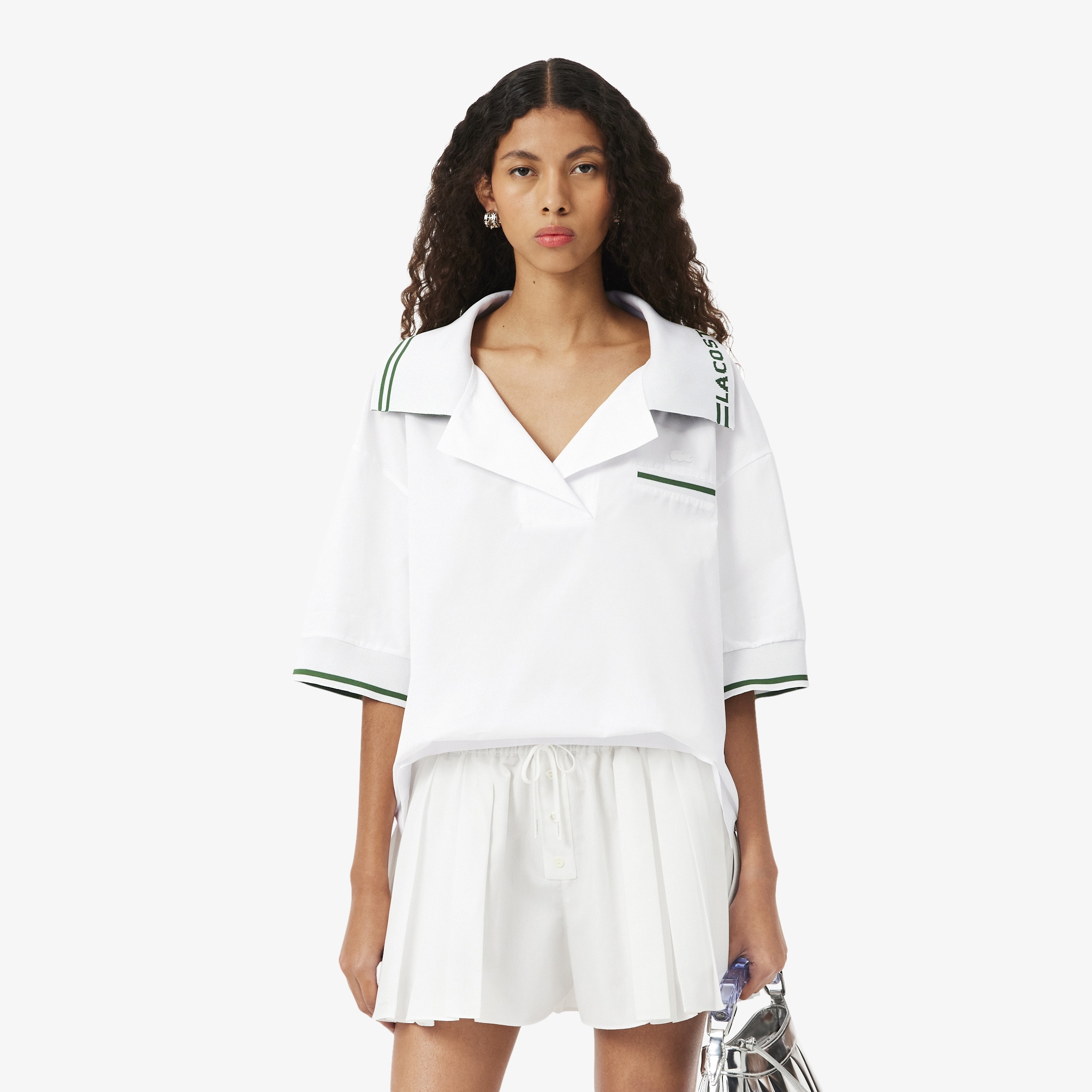 SS26 RUNWAY Kadın Relaxed Fit Kısa Kollu Beyaz Gömlek