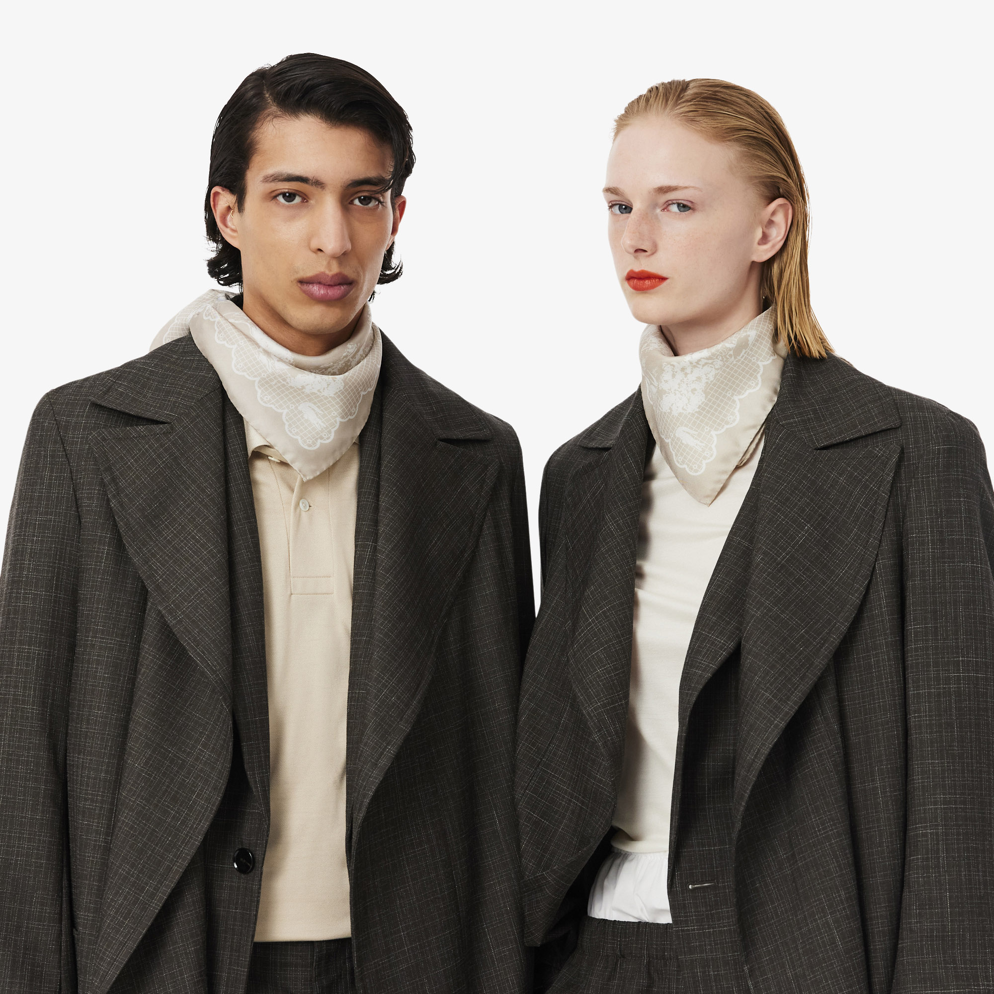 Lacoste SS26 RUNWAY Unisex Baskılı İpek Bej Fular