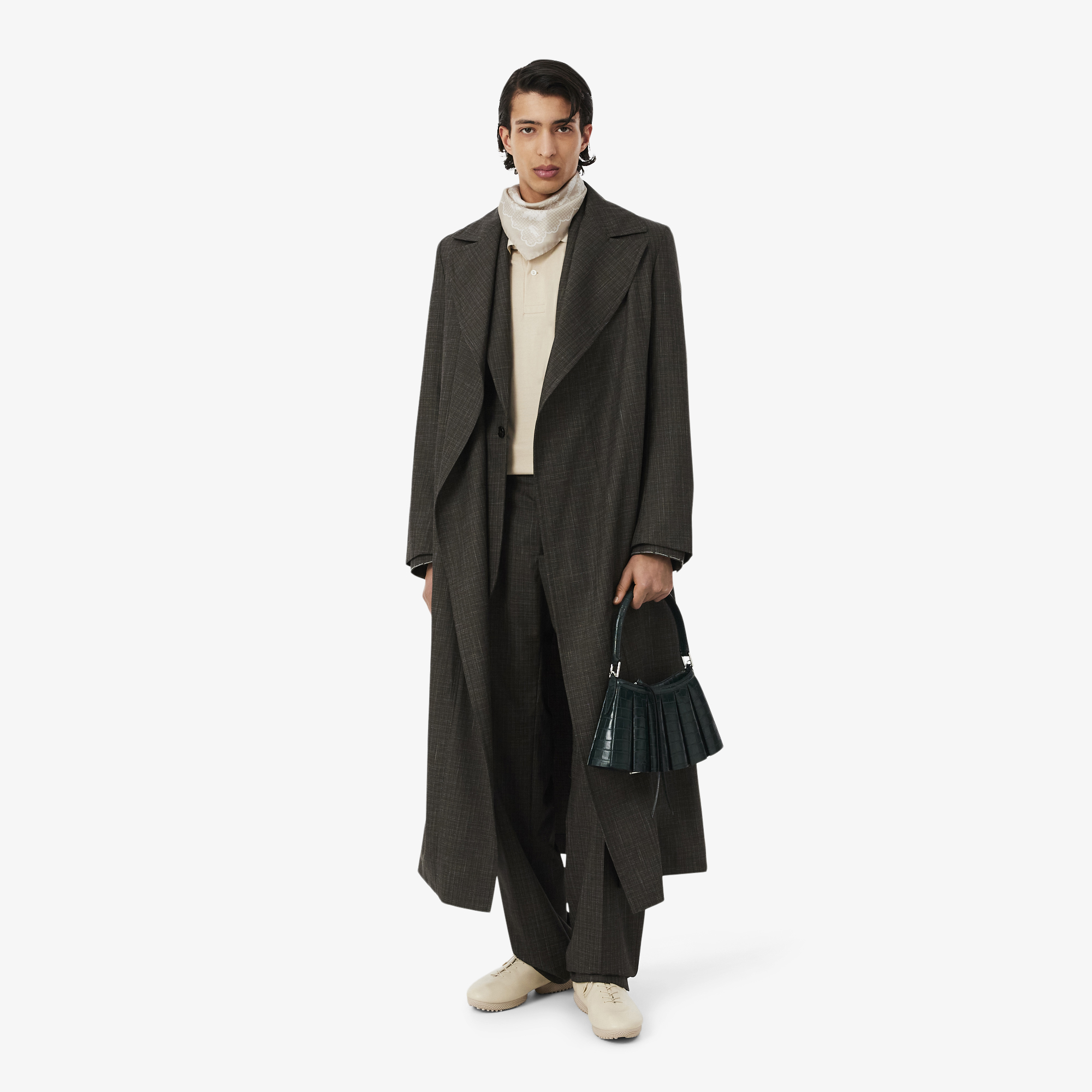 Lacoste SS26 RUNWAY Unisex Baskılı İpek Bej Fular görsel 2