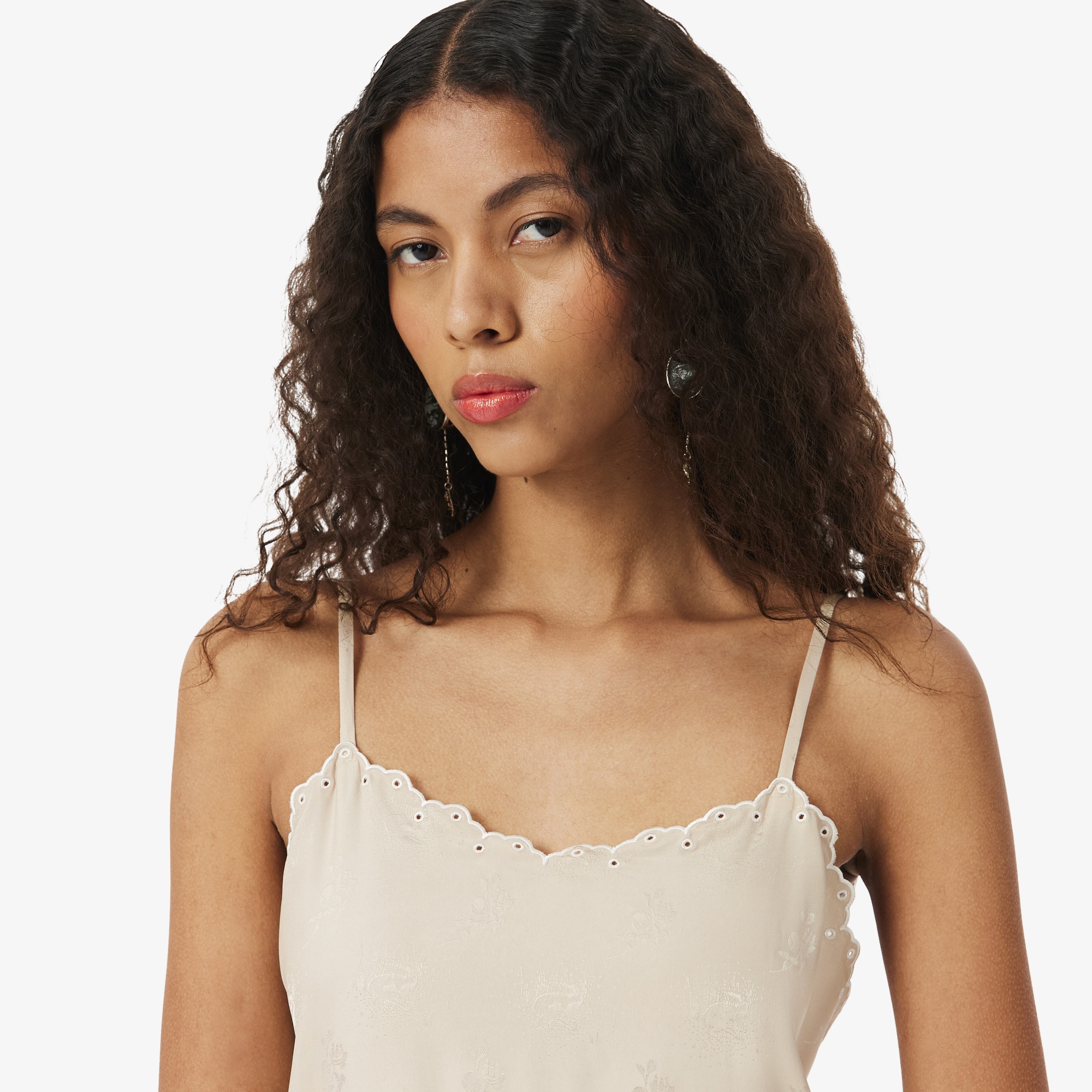 SS26 RUNWAY Kadın Regular Fit Kolsuz Desenli Bej Elbise