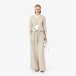 SS26 RUNWAY Kadın Relaxed Fit V Yaka Saten Bej Sweatshirt Bej