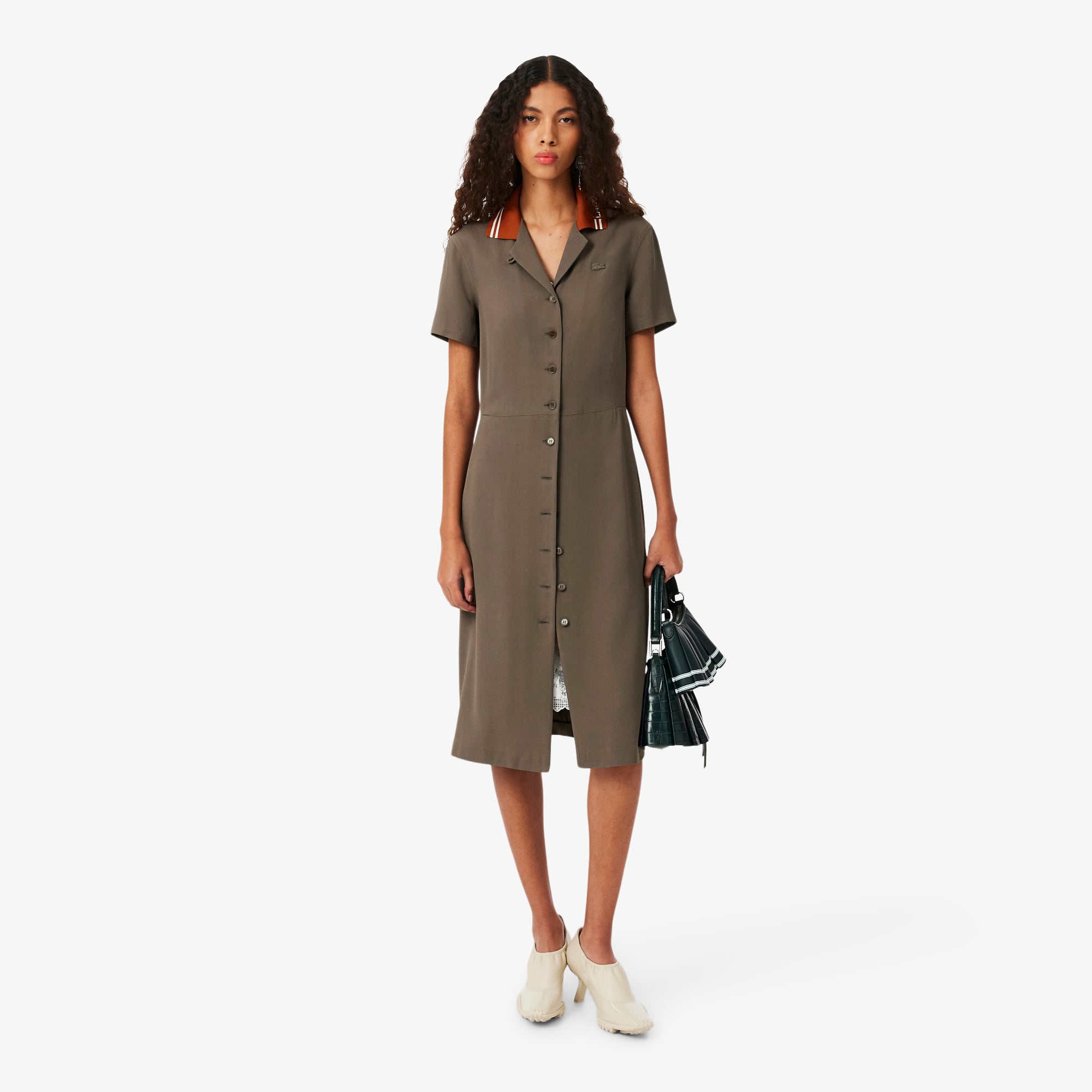 Lacoste SS26 RUNWAY Kadın Regular Fit Kısa Kollu Polo Yaka Kahverengi Elbise görsel 4