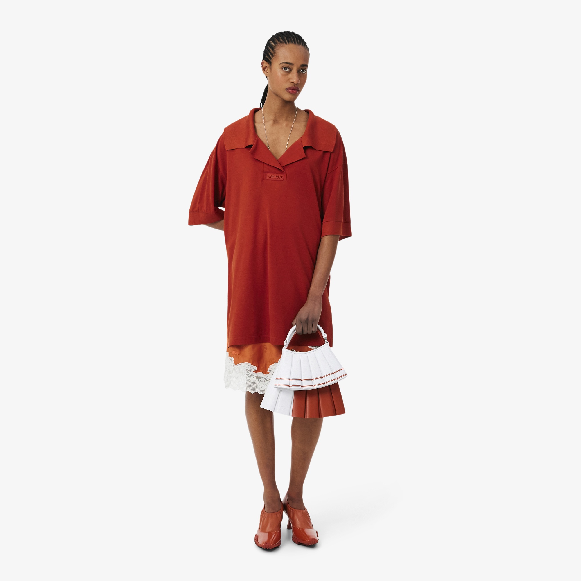 SS26 RUNWAY Small Lenglen Kadın Renk Bloklu Turuncu Omuz Çantası