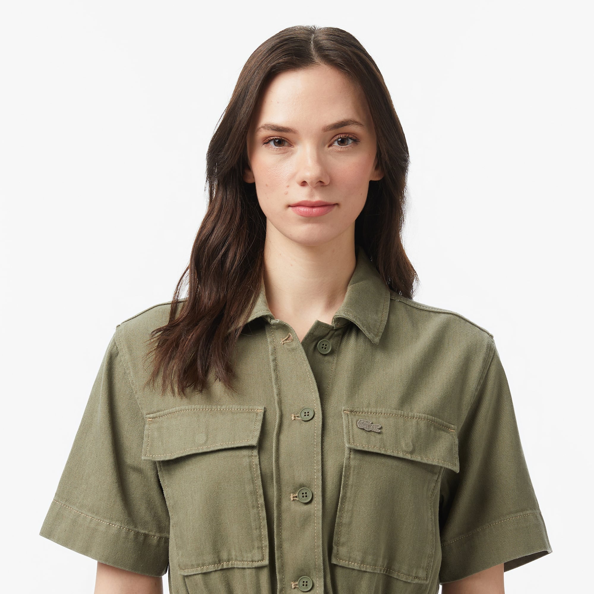 Lacoste Kadın Flare Fit Kısa Kollu Haki Elbise görsel 2