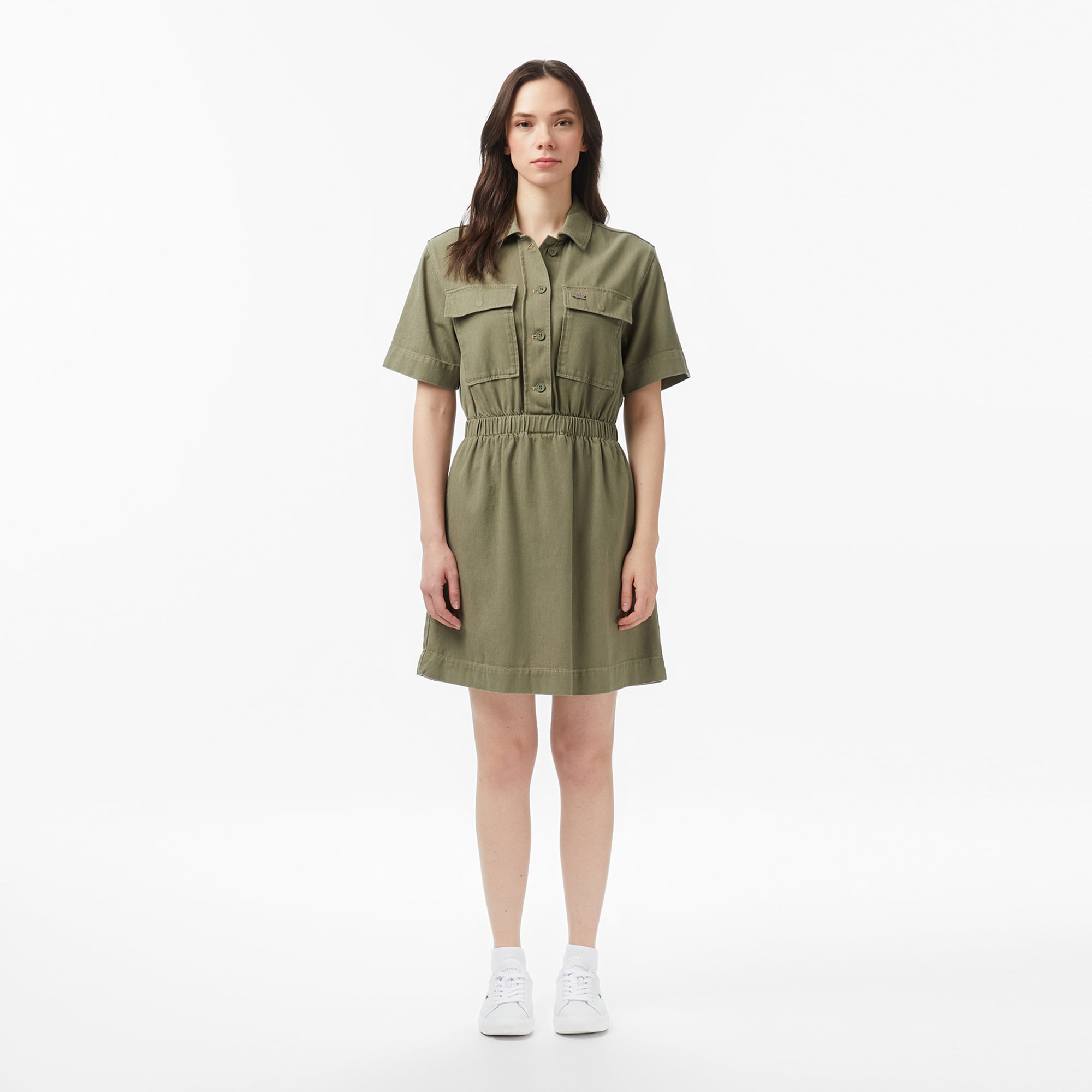 Lacoste Kadın Flare Fit Kısa Kollu Haki Elbise