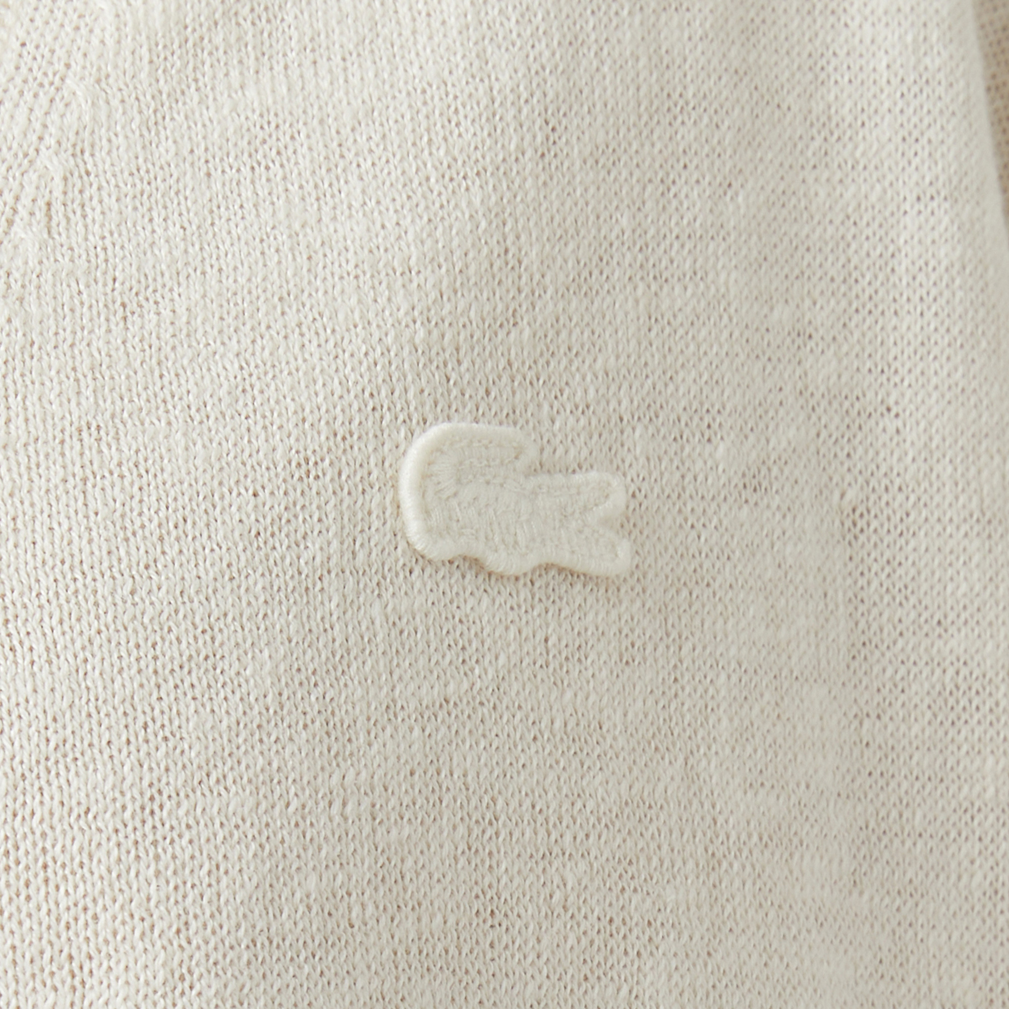 Lacoste Kadın Relaxed Fit Kısa Kollu V Yaka Keten Krem Hırka görsel 6