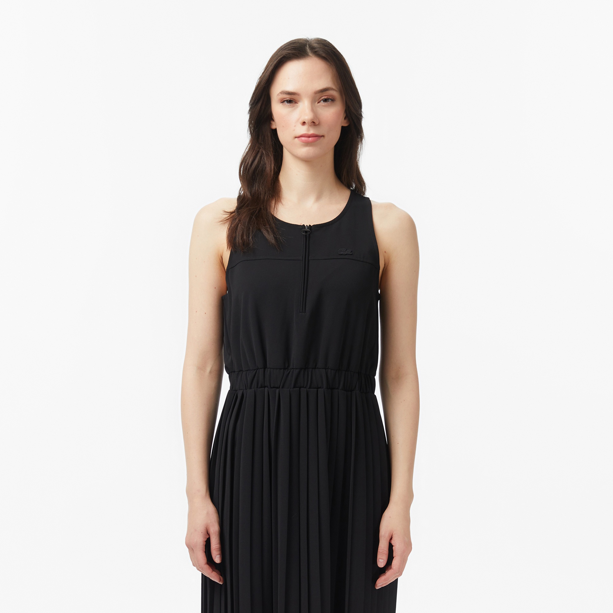 Kadın Flare Fit Kolsuz Bisiklet Yaka Siyah Elbise