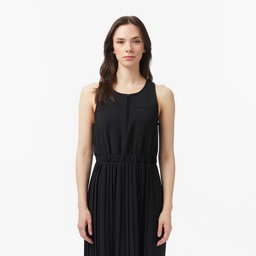 Kadın Flare Fit Kolsuz Bisiklet Yaka Siyah Elbise Siyah