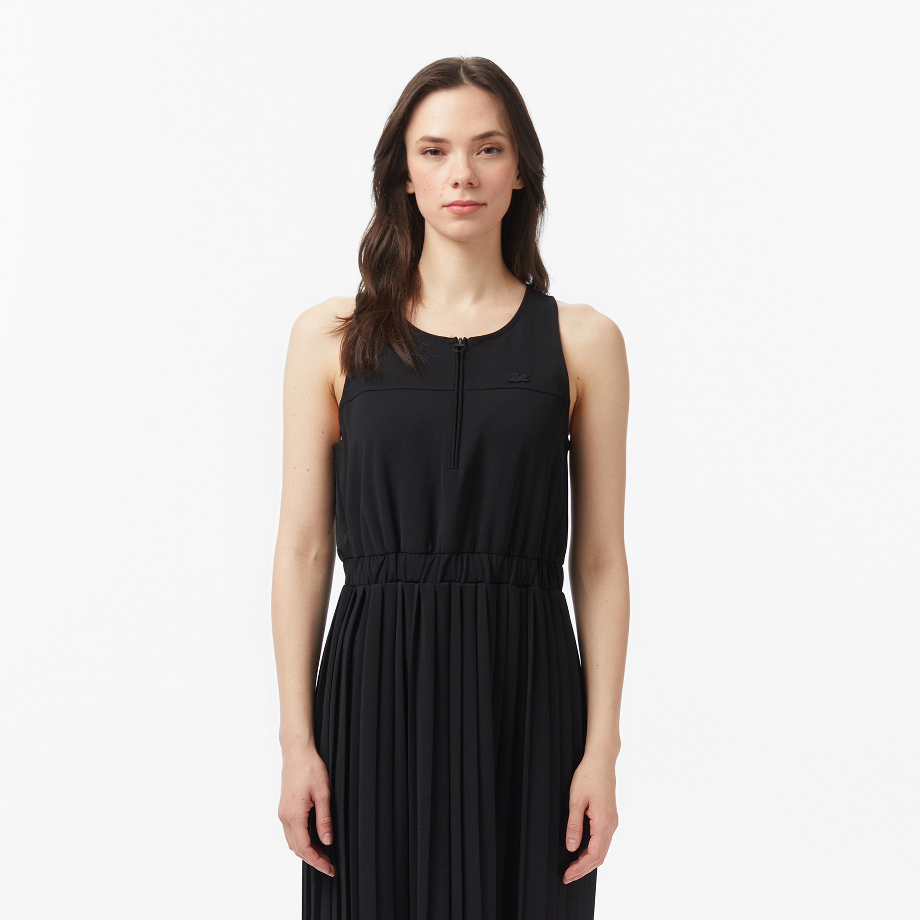 Kadın Flare Fit Kolsuz Bisiklet Yaka Siyah Elbise