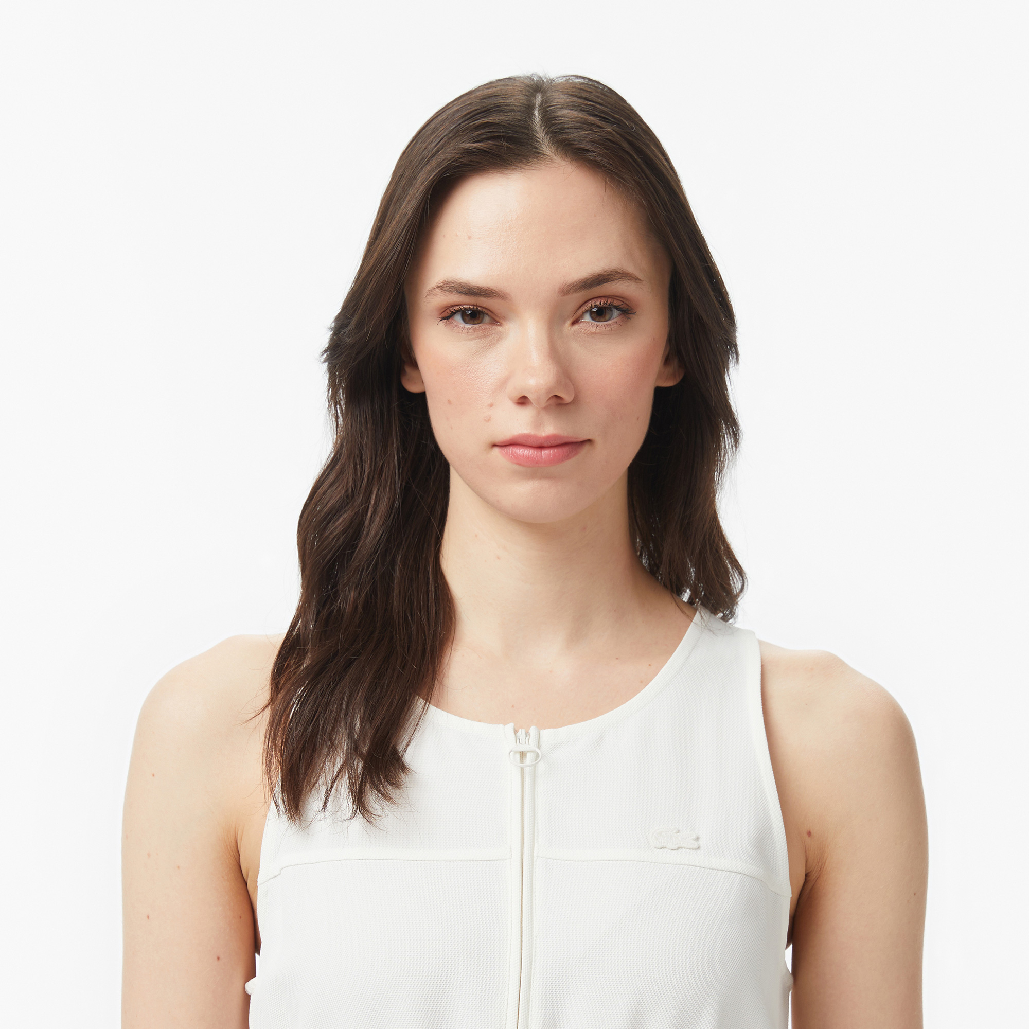 Lacoste Kadın Flare Fit Kolsuz Bisiklet Yaka Krem Elbise görsel 2