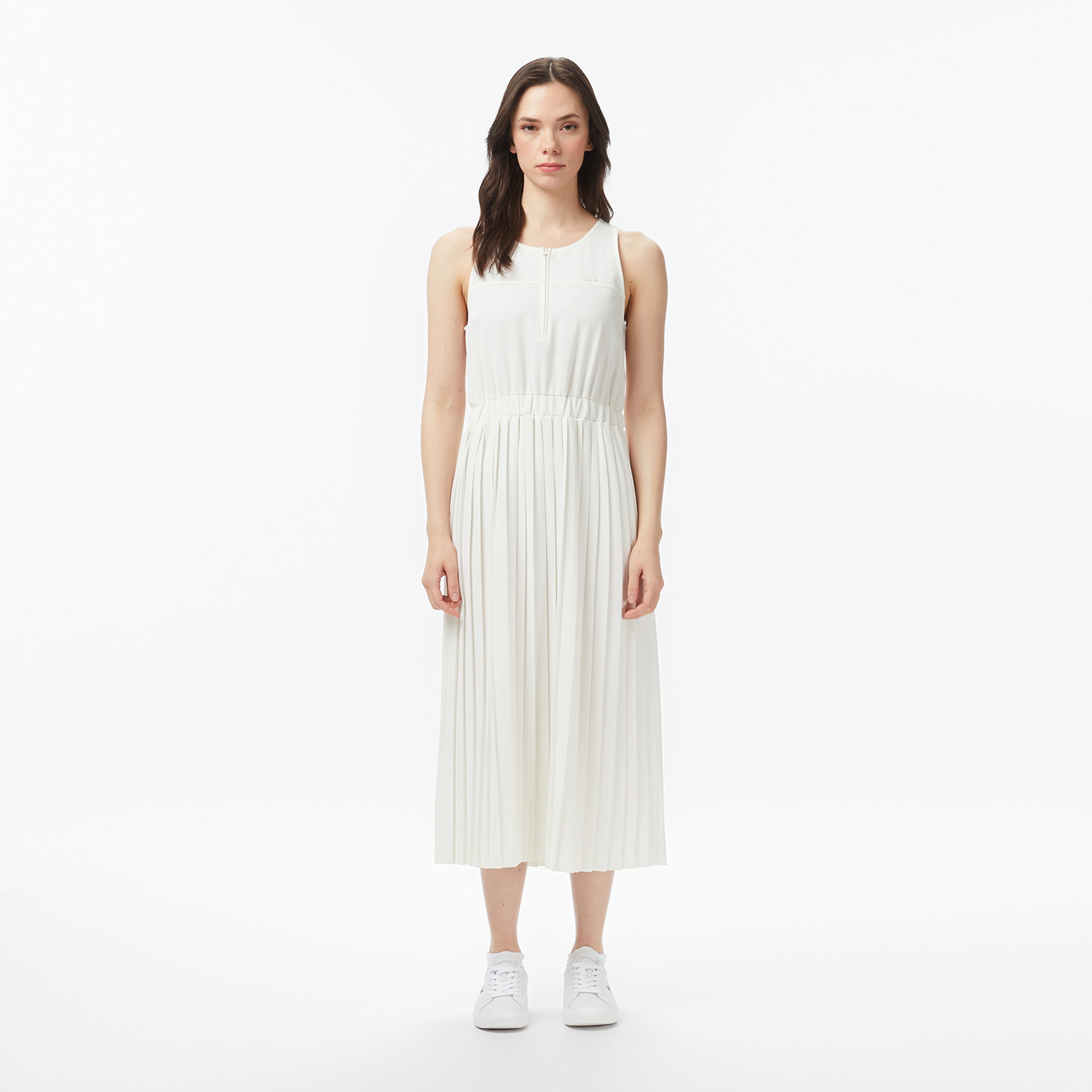 Kadın Flare Fit Kolsuz Bisiklet Yaka Krem Elbise