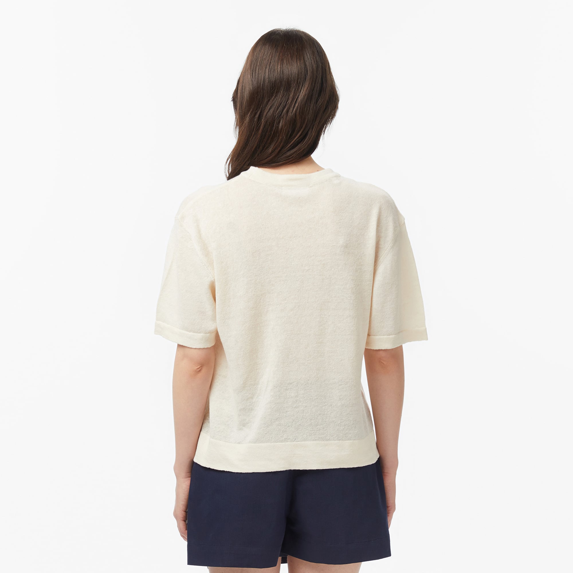 Lacoste Kadın Relaxed Fit Truvakar Kollu Bisiklet Yaka Keten Bej Triko görsel 5