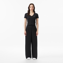 Kadın Slim Fit V Yaka Siyah T-Shirt Siyah