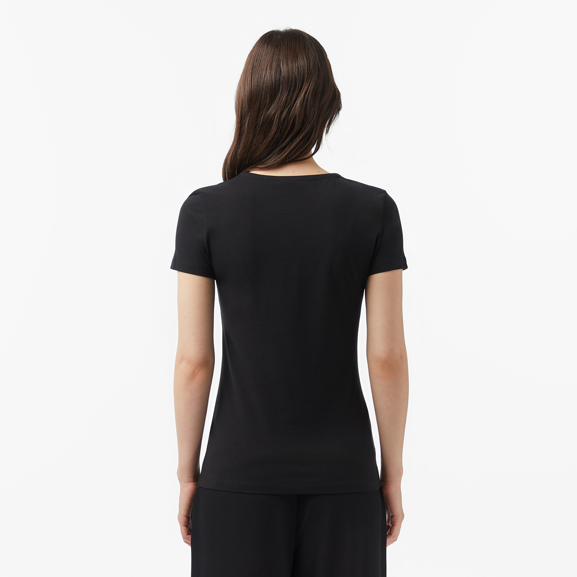 Lacoste Kadın Slim Fit V Yaka Siyah T-Shirt görsel 5