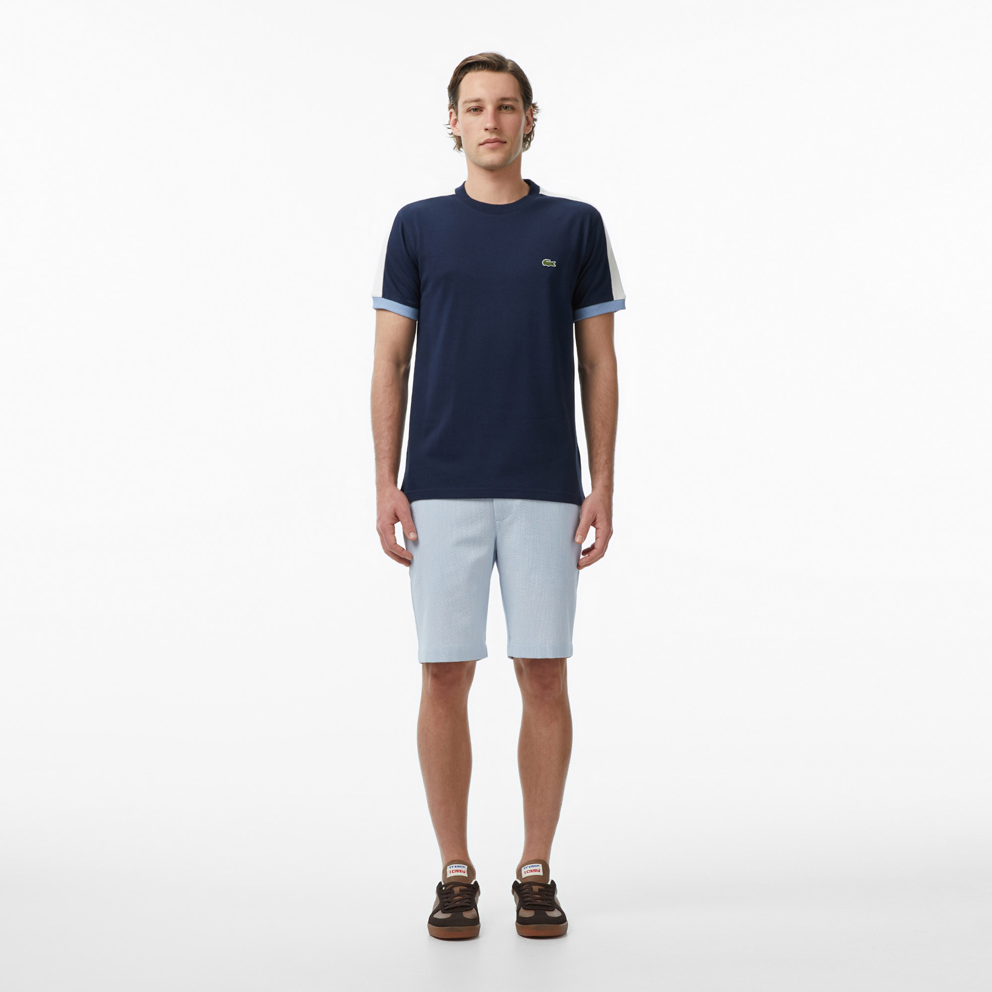 Lacoste Erkek Regular Fit Bisiklet Yaka Renk Bloklu Lacivert T-Shirt görsel 6