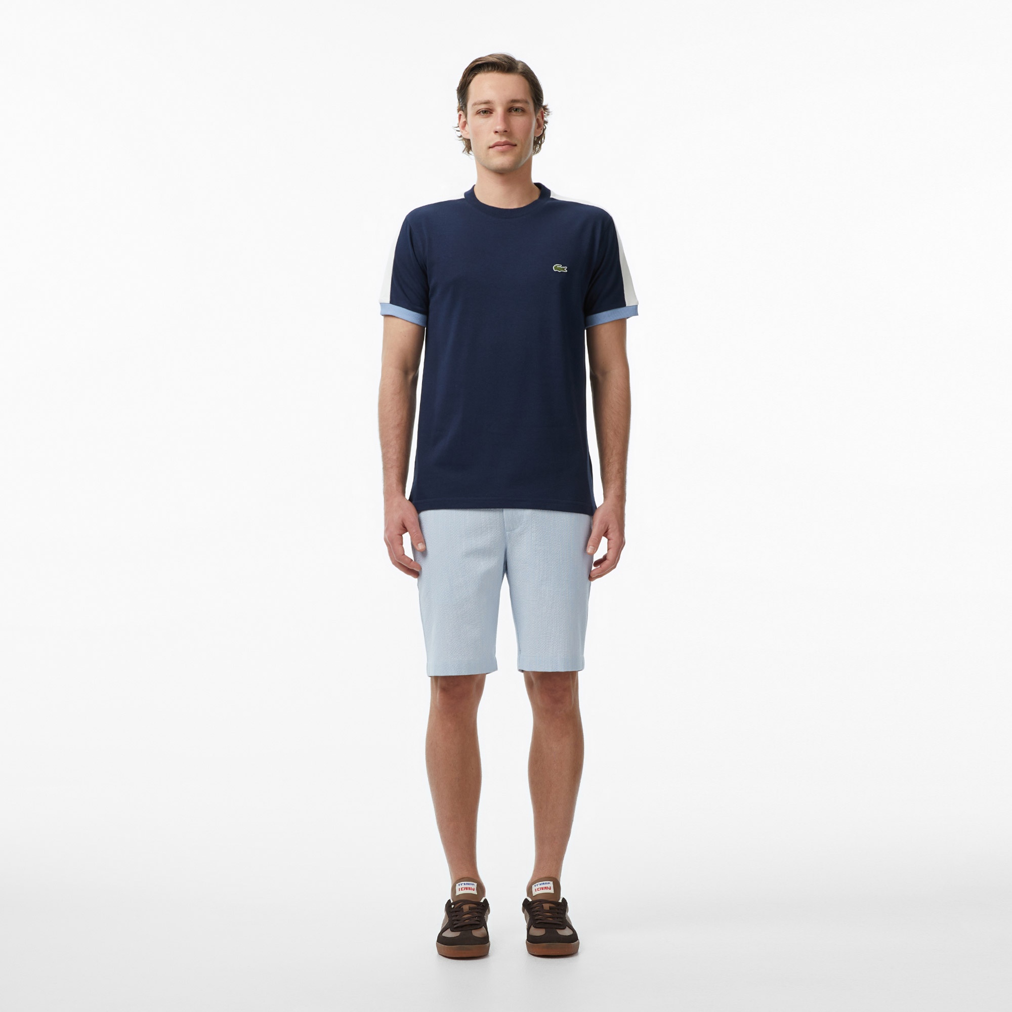 Erkek Regular Fit Bisiklet Yaka Renk Bloklu Lacivert T-Shirt