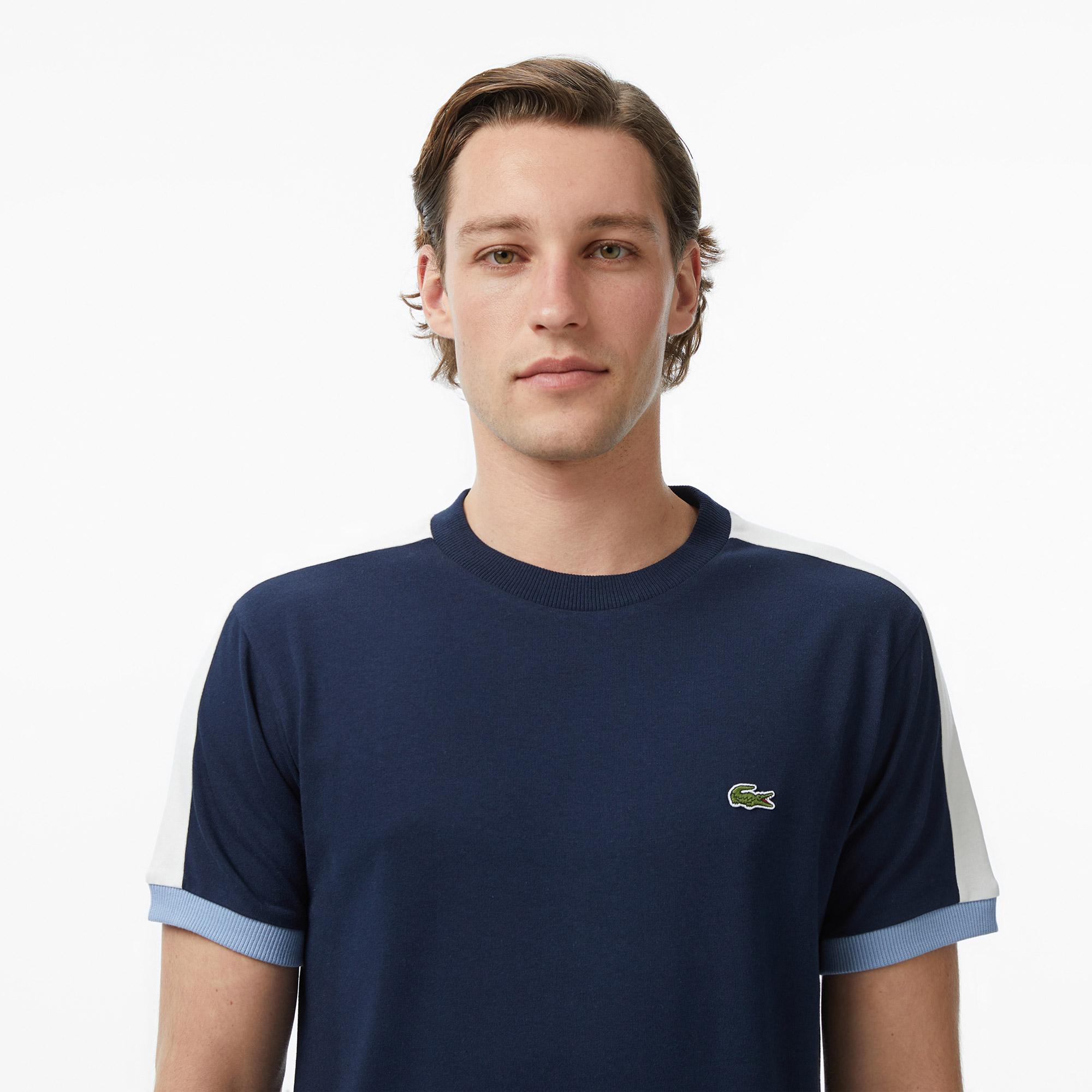Lacoste Erkek Regular Fit Bisiklet Yaka Renk Bloklu Lacivert T-Shirt görsel 2