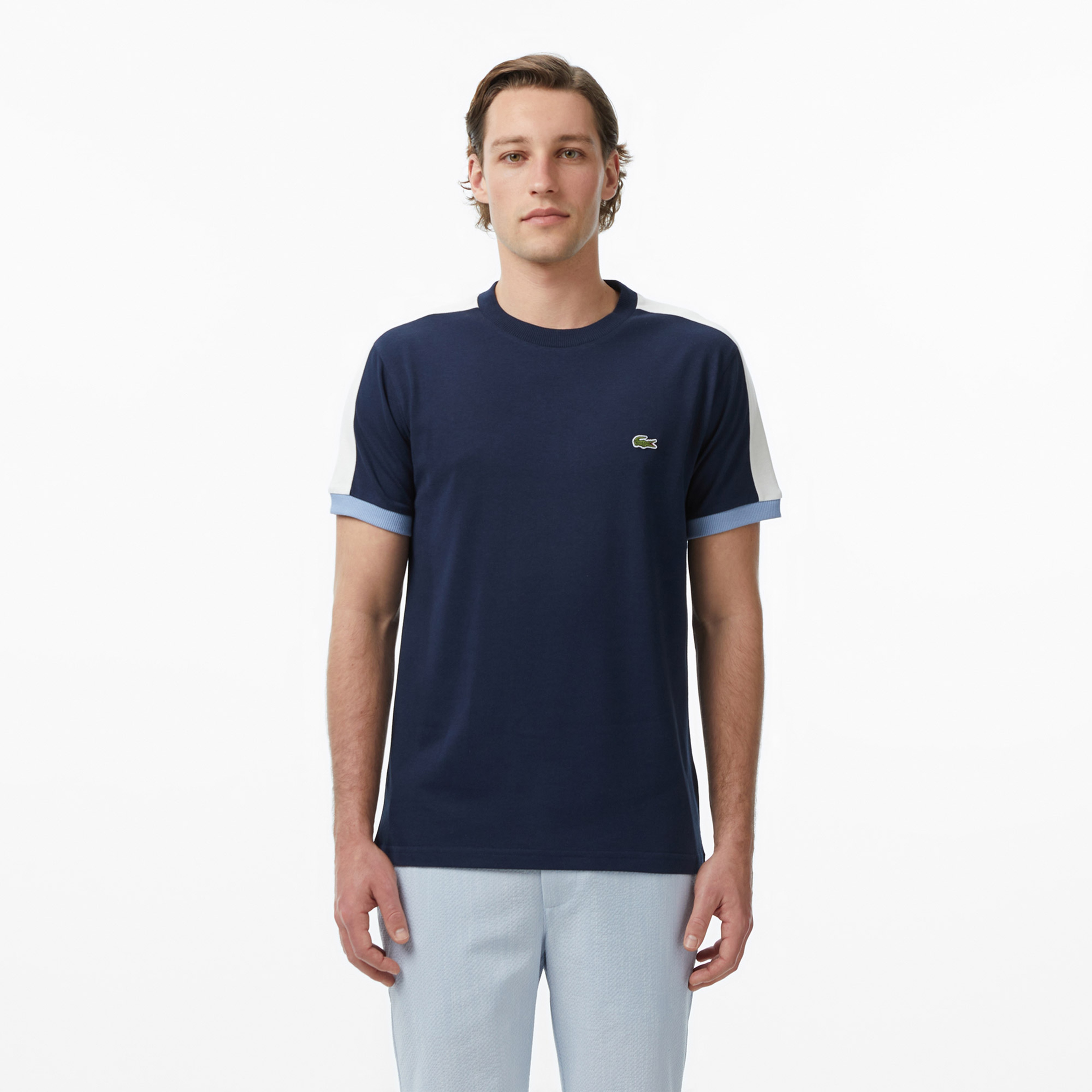 Erkek Regular Fit Bisiklet Yaka Renk Bloklu Lacivert T-Shirt