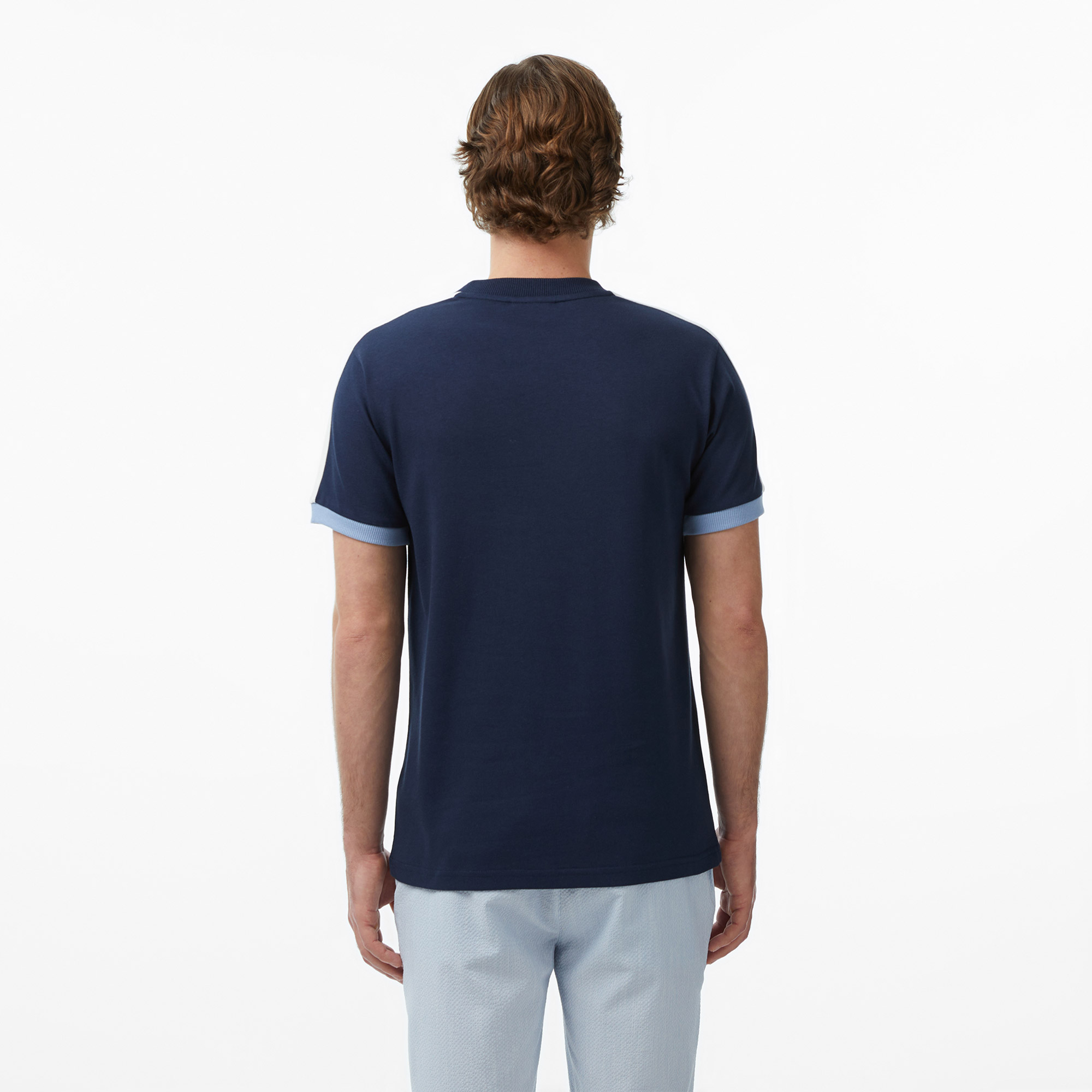 Lacoste Erkek Regular Fit Bisiklet Yaka Renk Bloklu Lacivert T-Shirt görsel 5