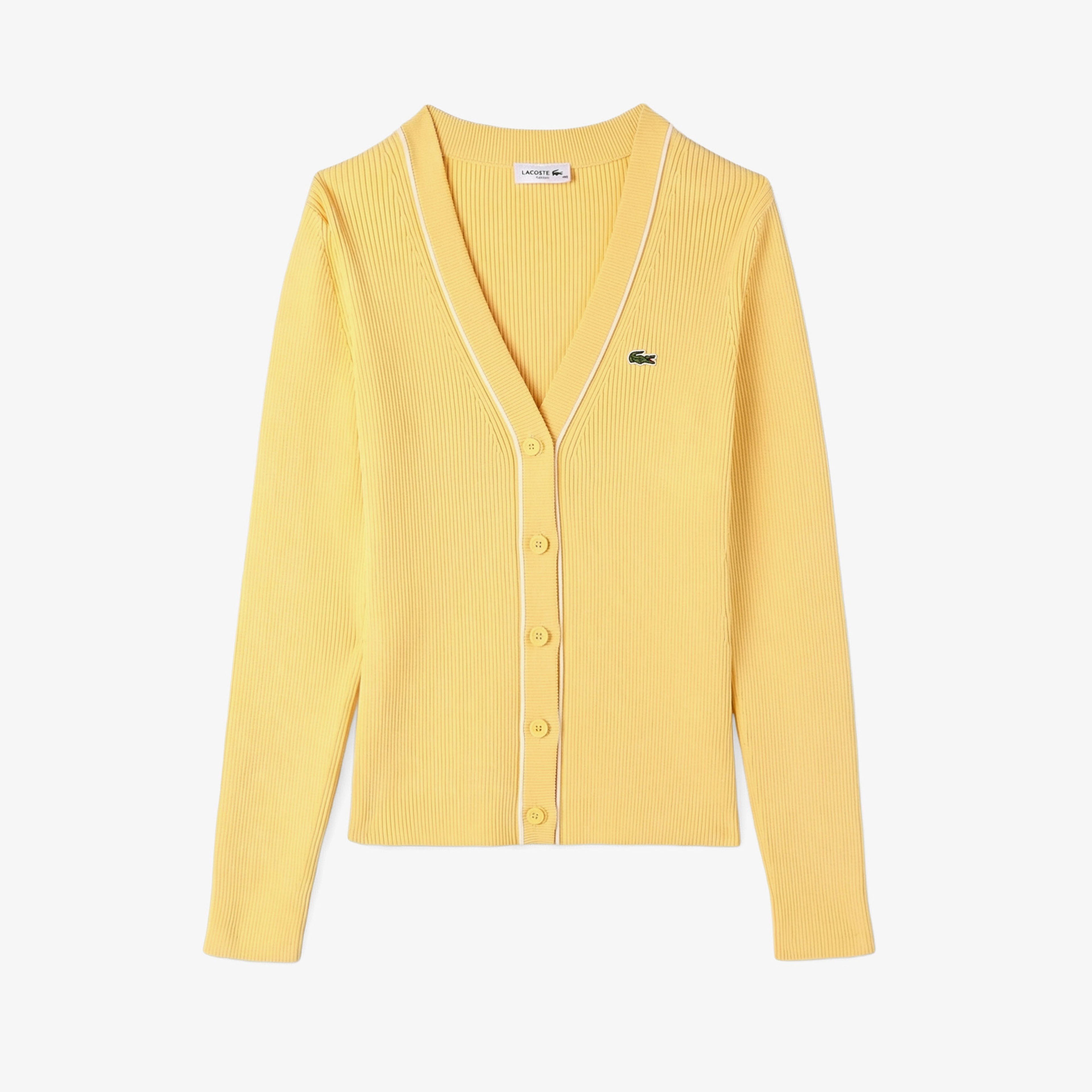 Kadın Slim Fit V Yaka Sarı Hırka