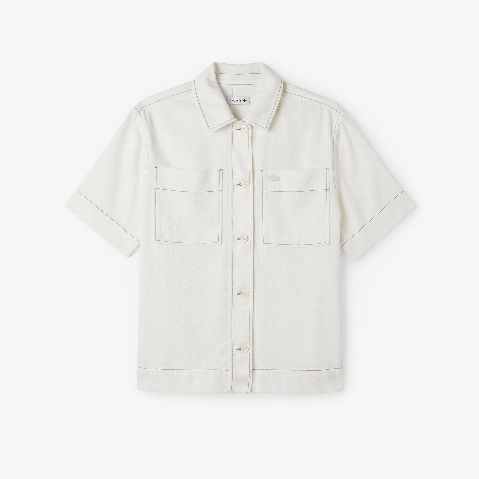 Kadın Regular Fit Kısa Kollu Düğmeli Yaka Krem Gömlek