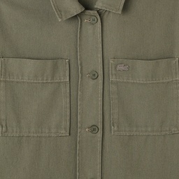 Kadın Regular Fit Kısa Kollu Düğmeli Yaka Haki Gömlek Yeşil