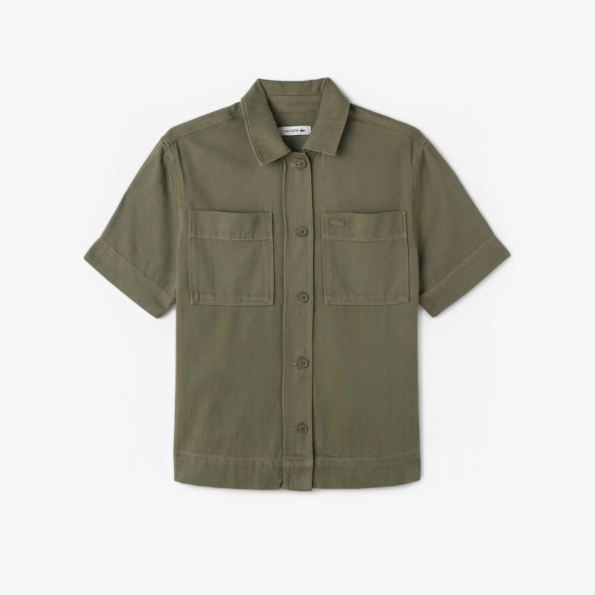 Kadın Regular Fit Kısa Kollu Düğmeli Yaka Haki Gömlek