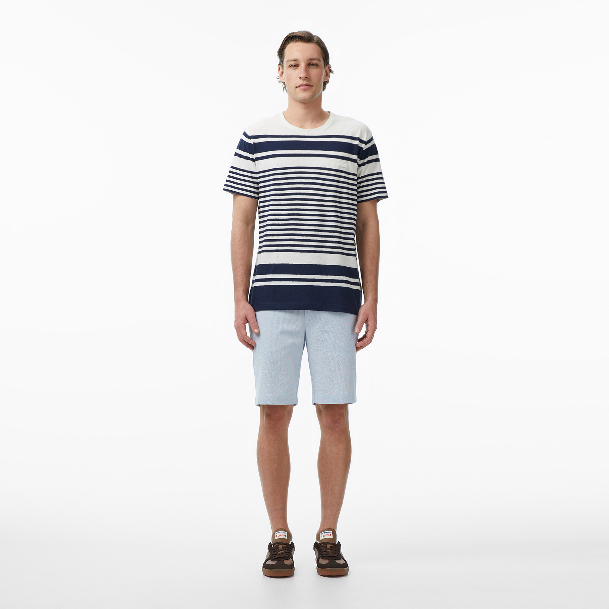 Lacoste Erkek Regular Fit Bisiklet Yaka Çizgili Lacivert T-Shirt görsel 6