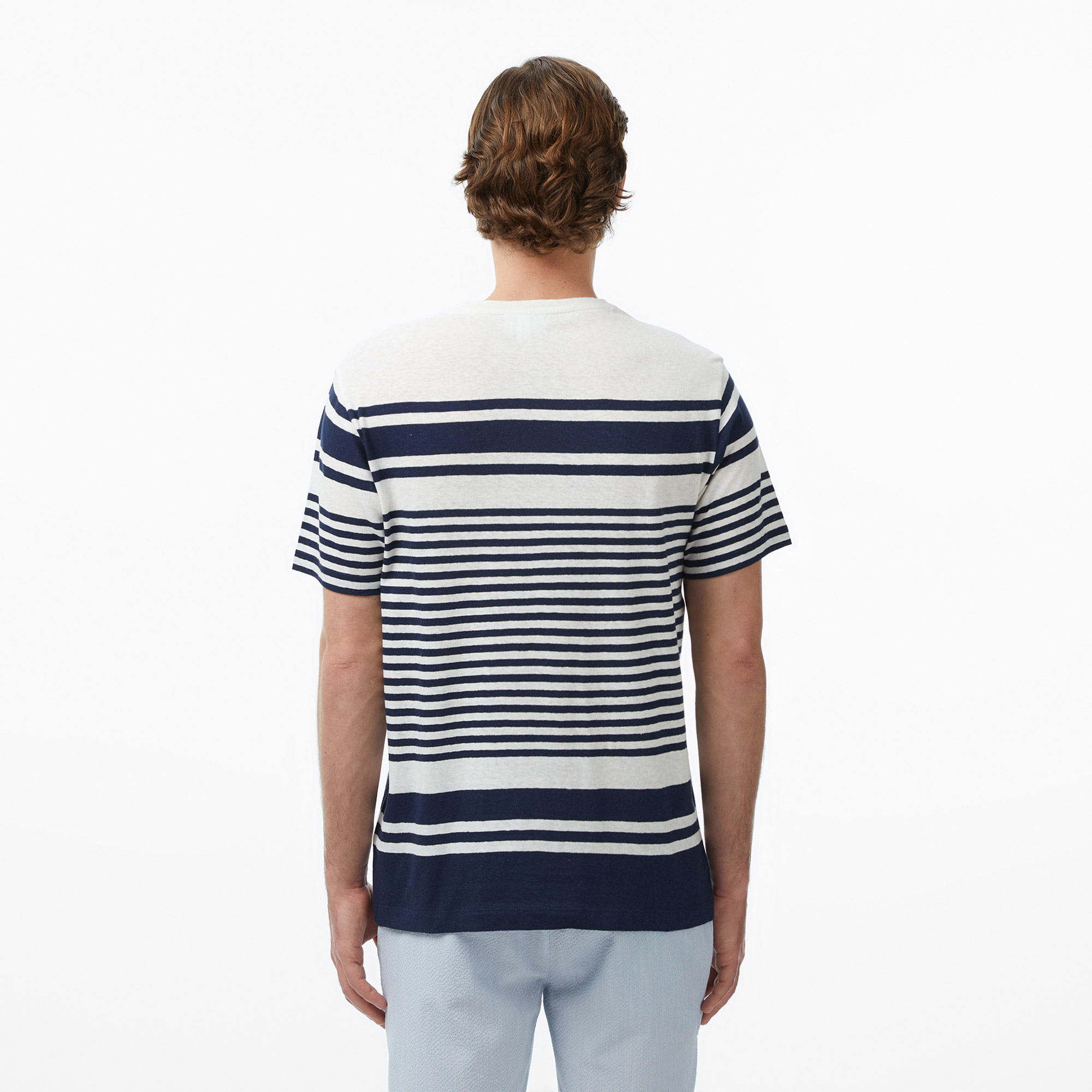 Lacoste Erkek Regular Fit Bisiklet Yaka Çizgili Lacivert T-Shirt görsel 5