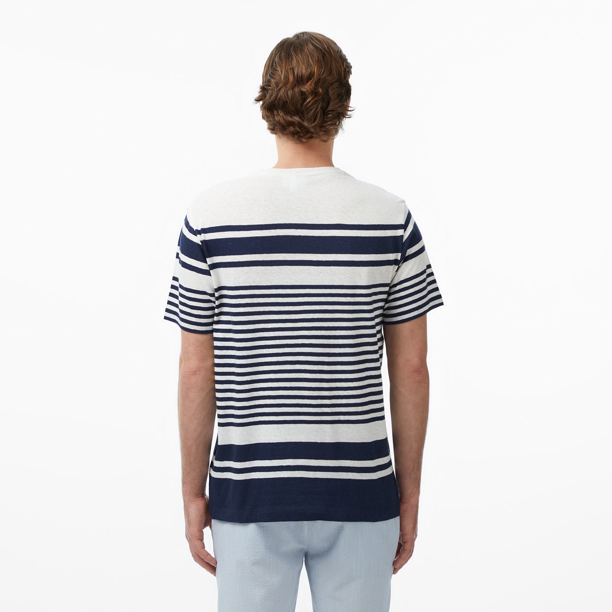 Erkek Regular Fit Bisiklet Yaka Çizgili Lacivert T-Shirt