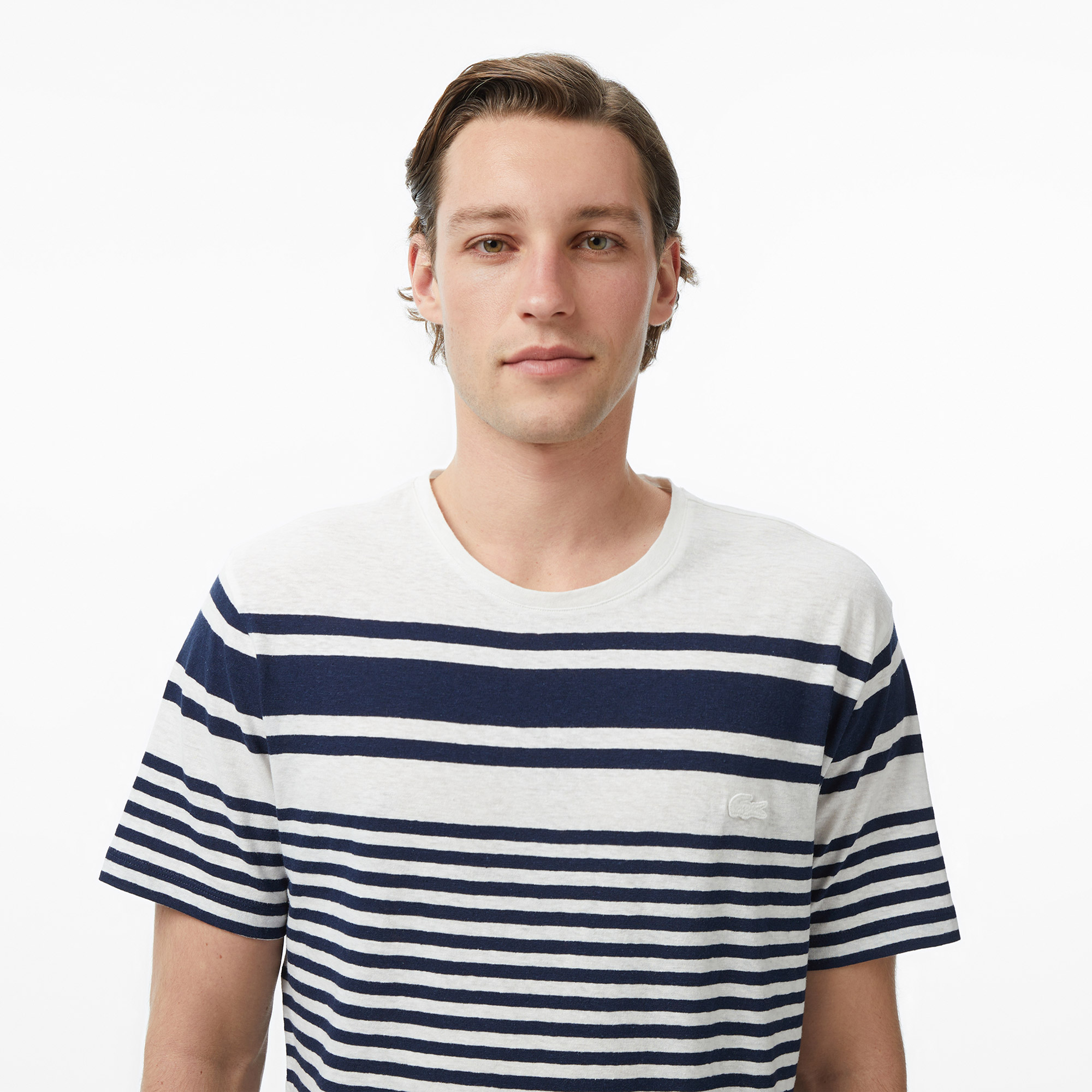 Lacoste Erkek Regular Fit Bisiklet Yaka Çizgili Lacivert T-Shirt görsel 2