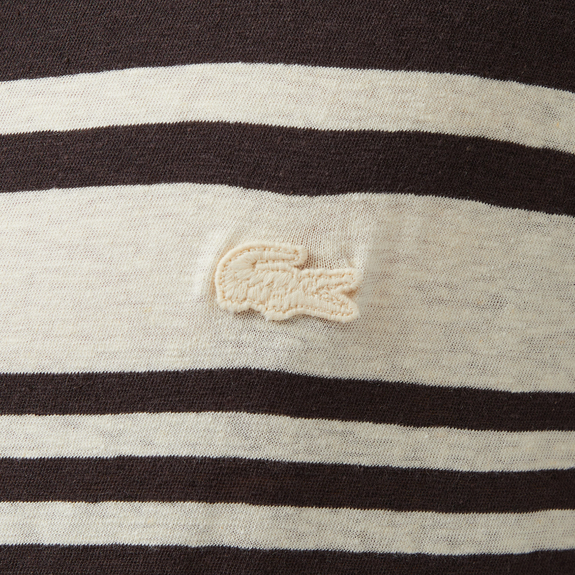 Lacoste Erkek Regular Fit Bisiklet Yaka Çizgili Kahverengi T-Shirt görsel 7