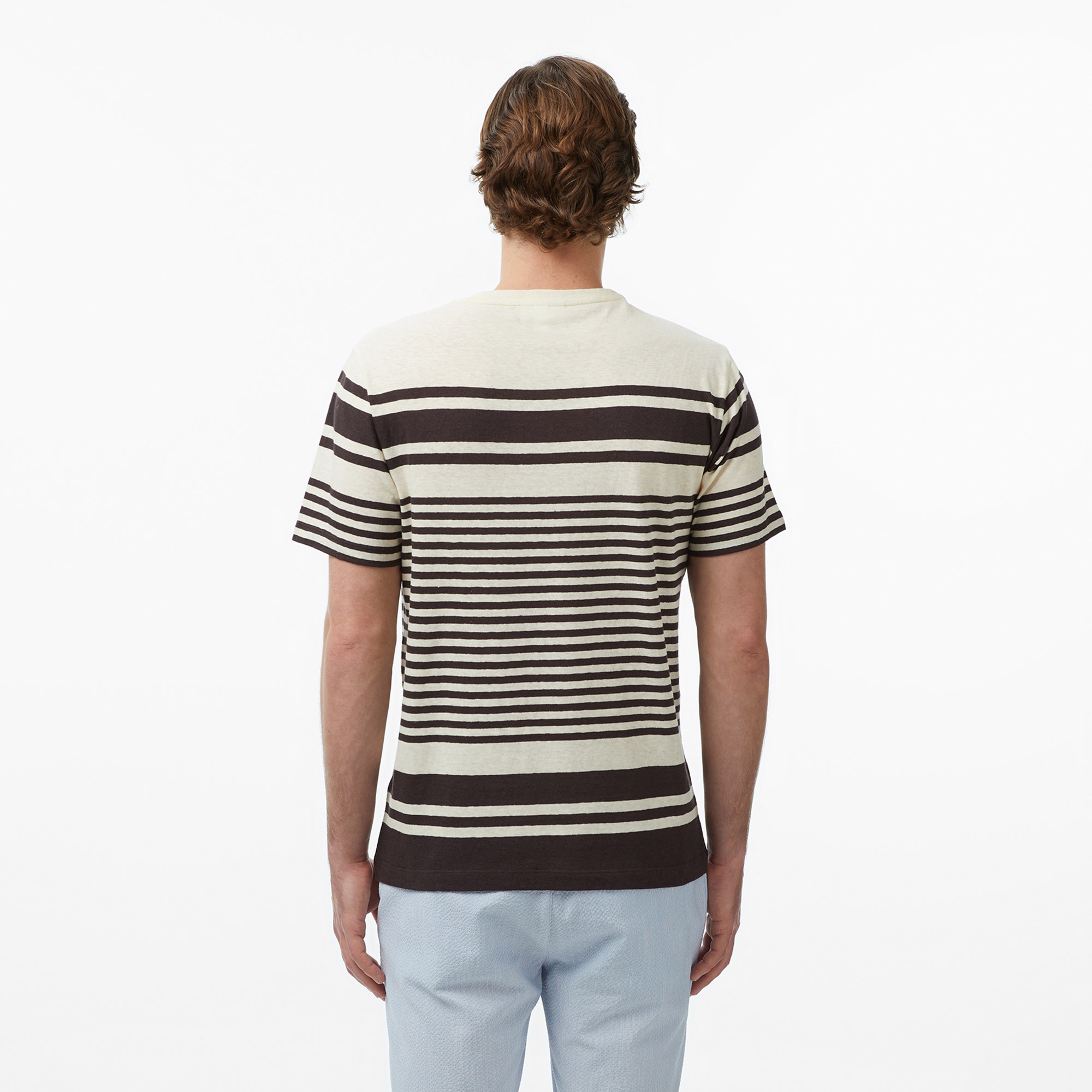 Erkek Regular Fit Bisiklet Yaka Çizgili Kahverengi T-Shirt