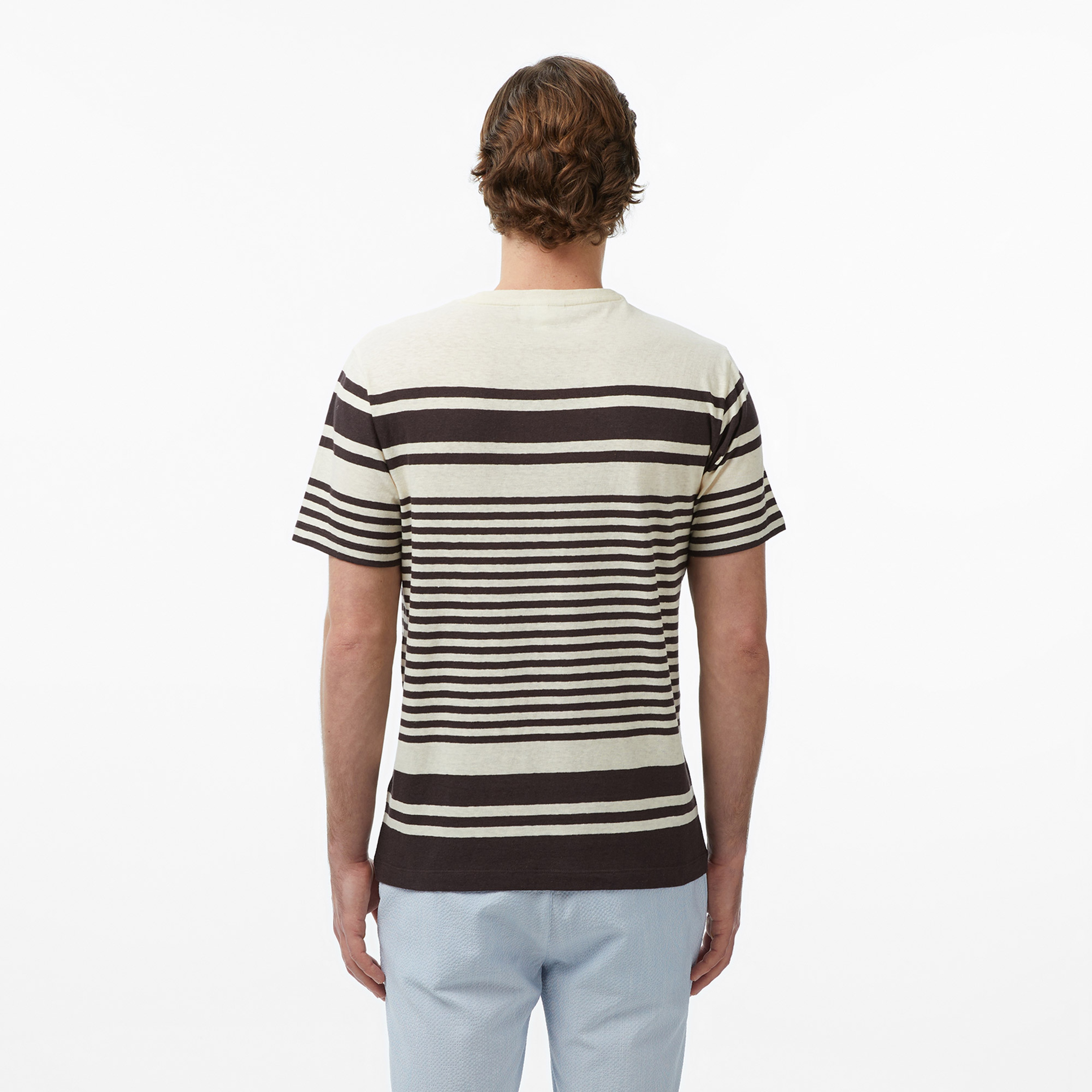 Erkek Regular Fit Bisiklet Yaka Çizgili Kahverengi T-Shirt