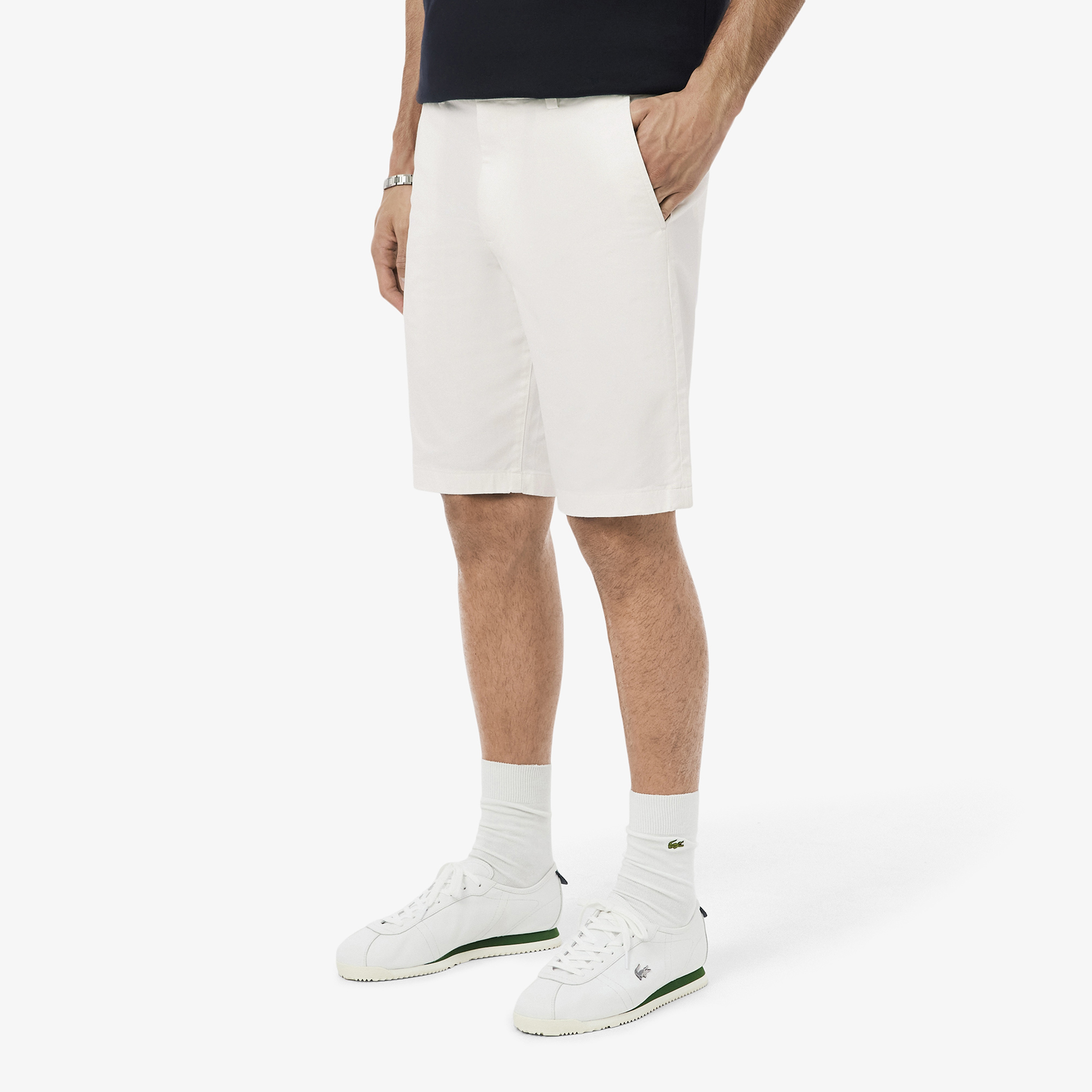 Erkek Slim Fit Beyaz Bermuda Şort