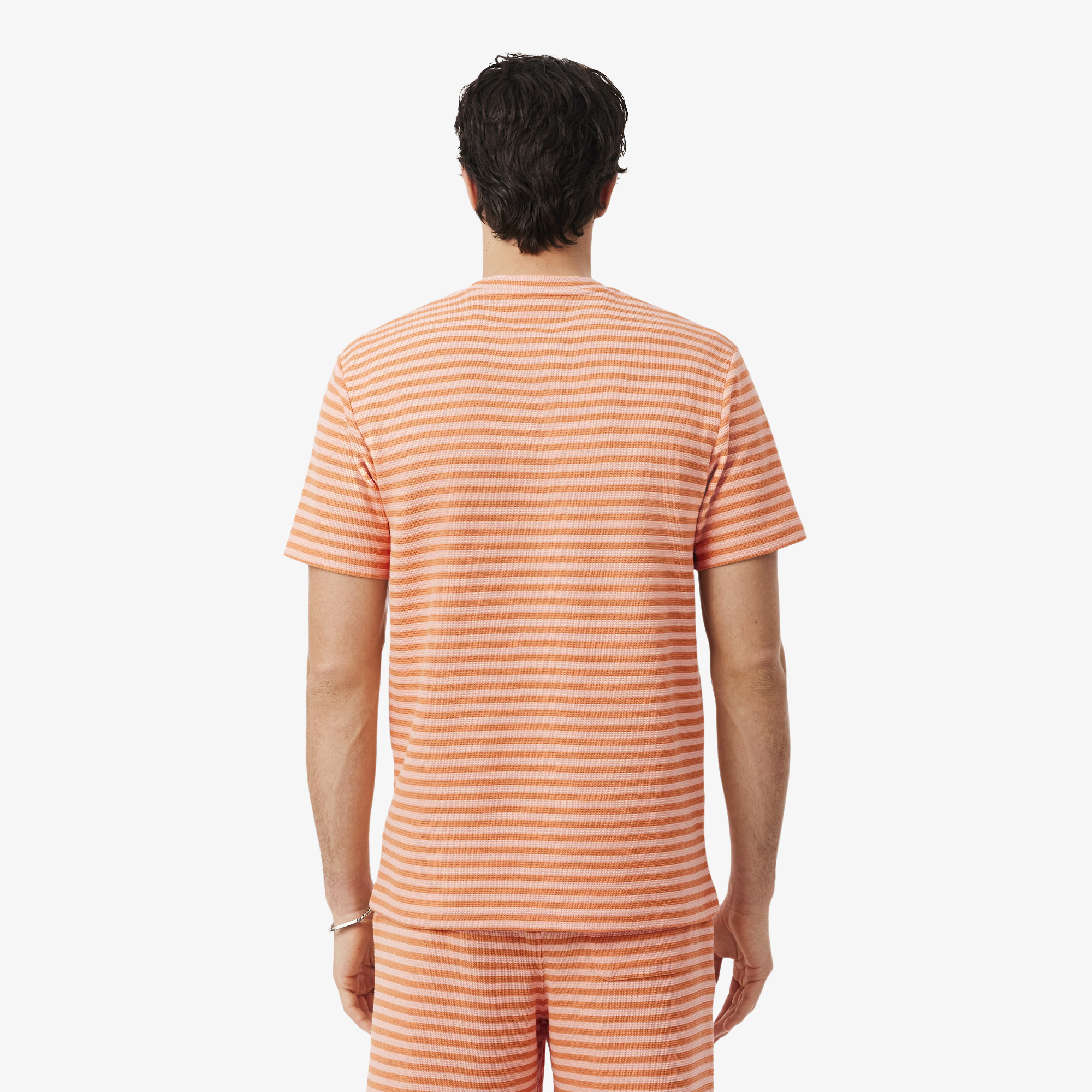 Lacoste Erkek Classic Fit Bisiklet Yaka Çizgili Turuncu T-Shirt görsel 3