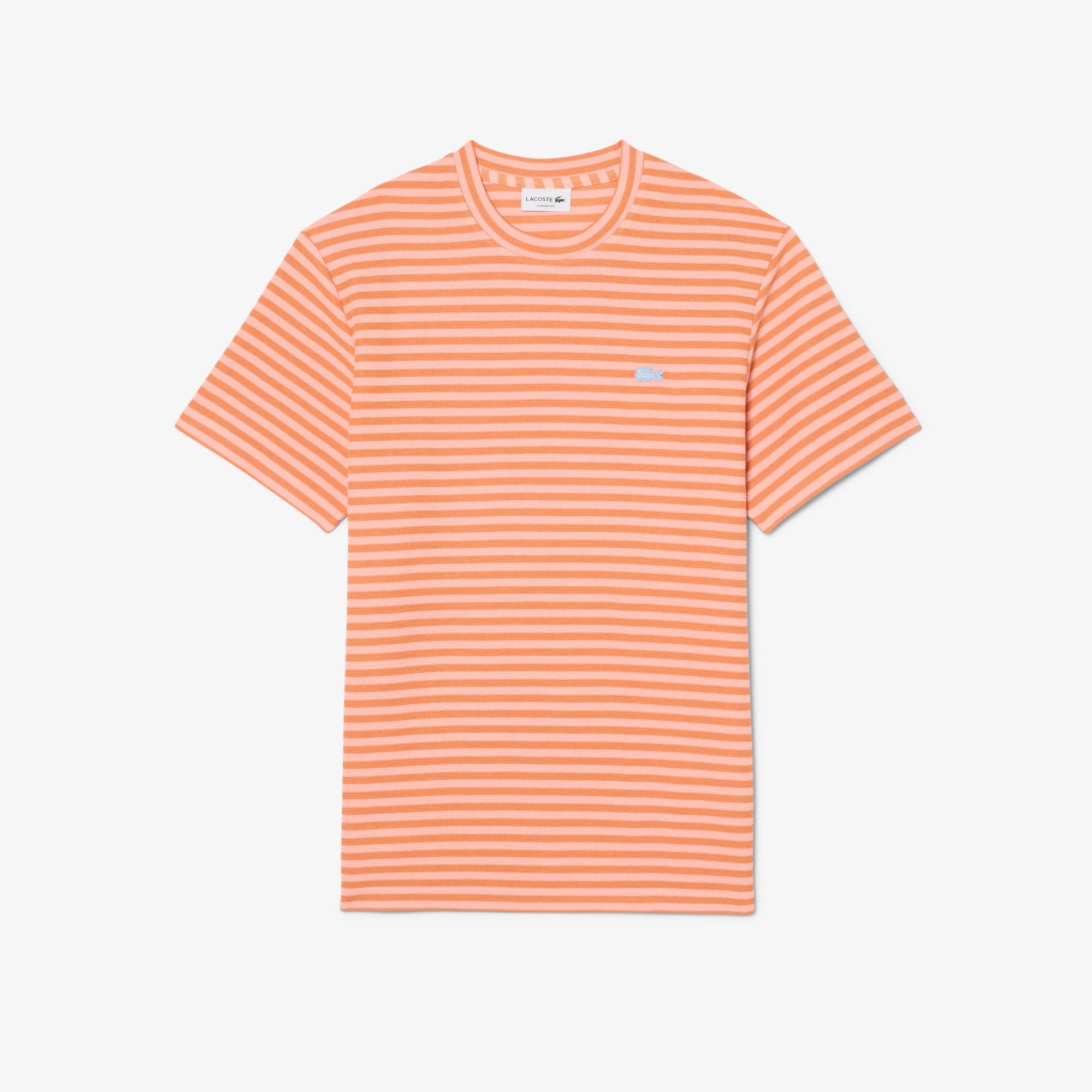 Lacoste Erkek Classic Fit Bisiklet Yaka Çizgili Turuncu T-Shirt görsel 4