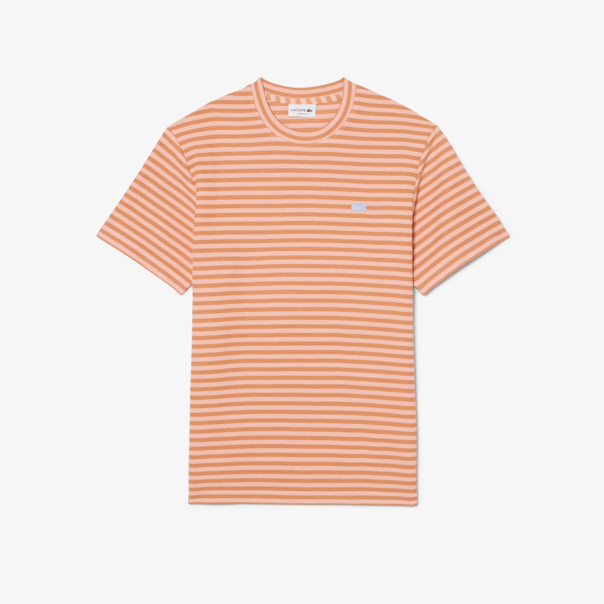 Erkek Classic Fit Bisiklet Yaka Çizgili Turuncu T-Shirt
