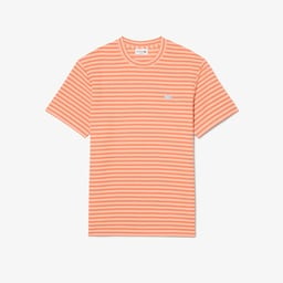 Erkek Classic Fit Bisiklet Yaka Çizgili Turuncu T-Shirt Turuncu