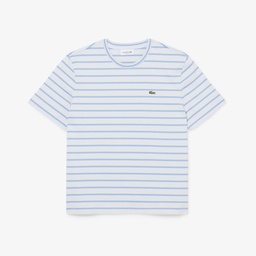 Kadın Regular Fit Bisiklet Yaka Çizgili Mavi T-Shirt Mavi