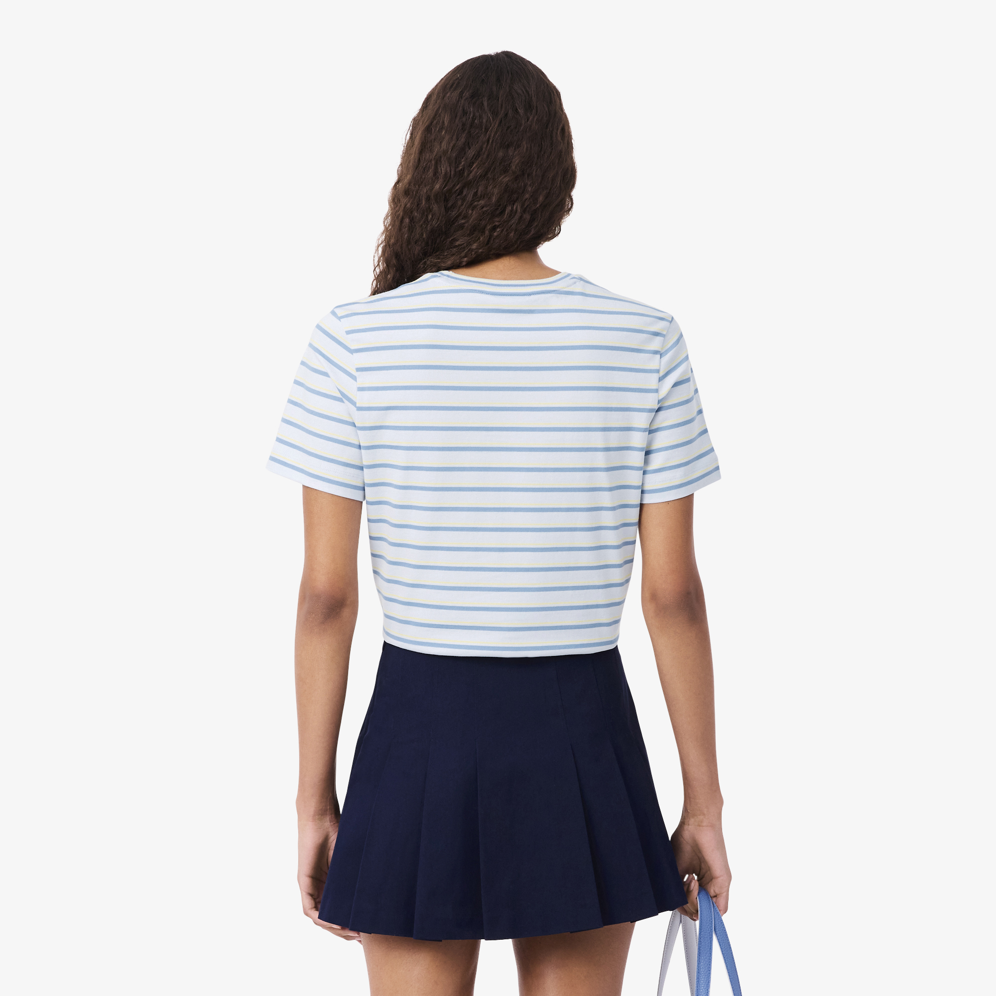 Lacoste Kadın Regular Fit Bisiklet Yaka Çizgili Mavi T-Shirt görsel 3