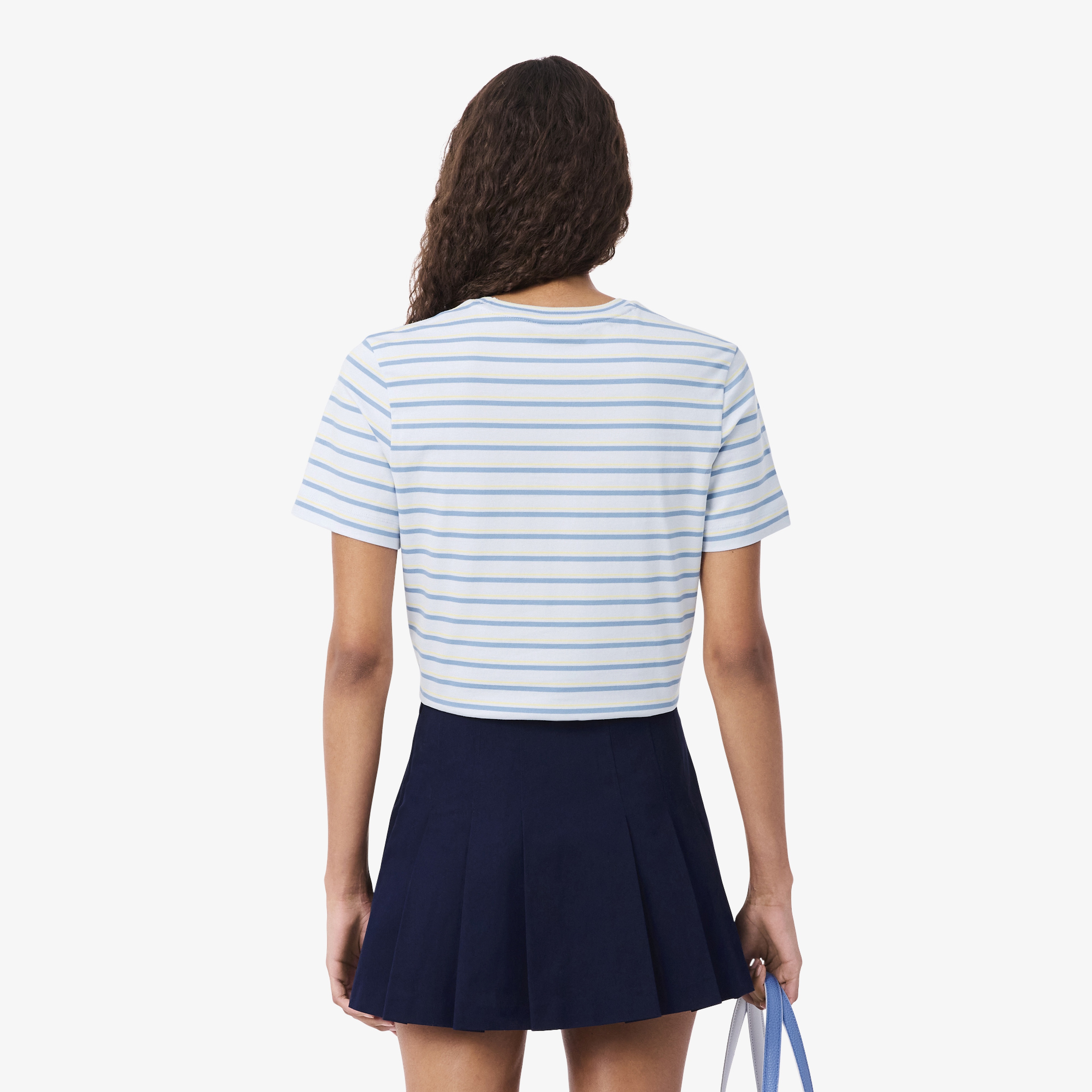 Kadın Regular Fit Bisiklet Yaka Çizgili Mavi T-Shirt