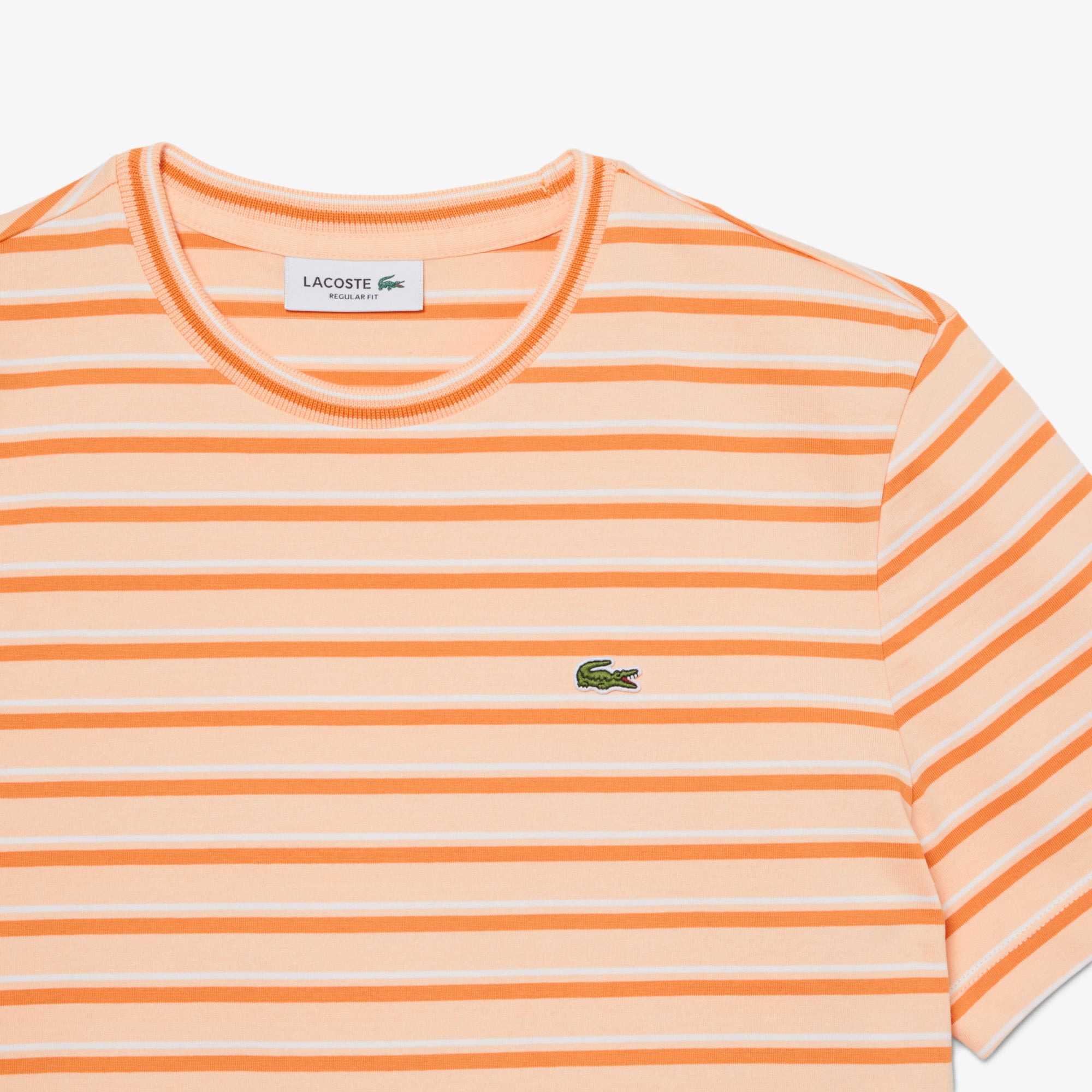 Lacoste Kadın Regular Fit Bisiklet Yaka Çizgili Turuncu T-Shirt görsel 5