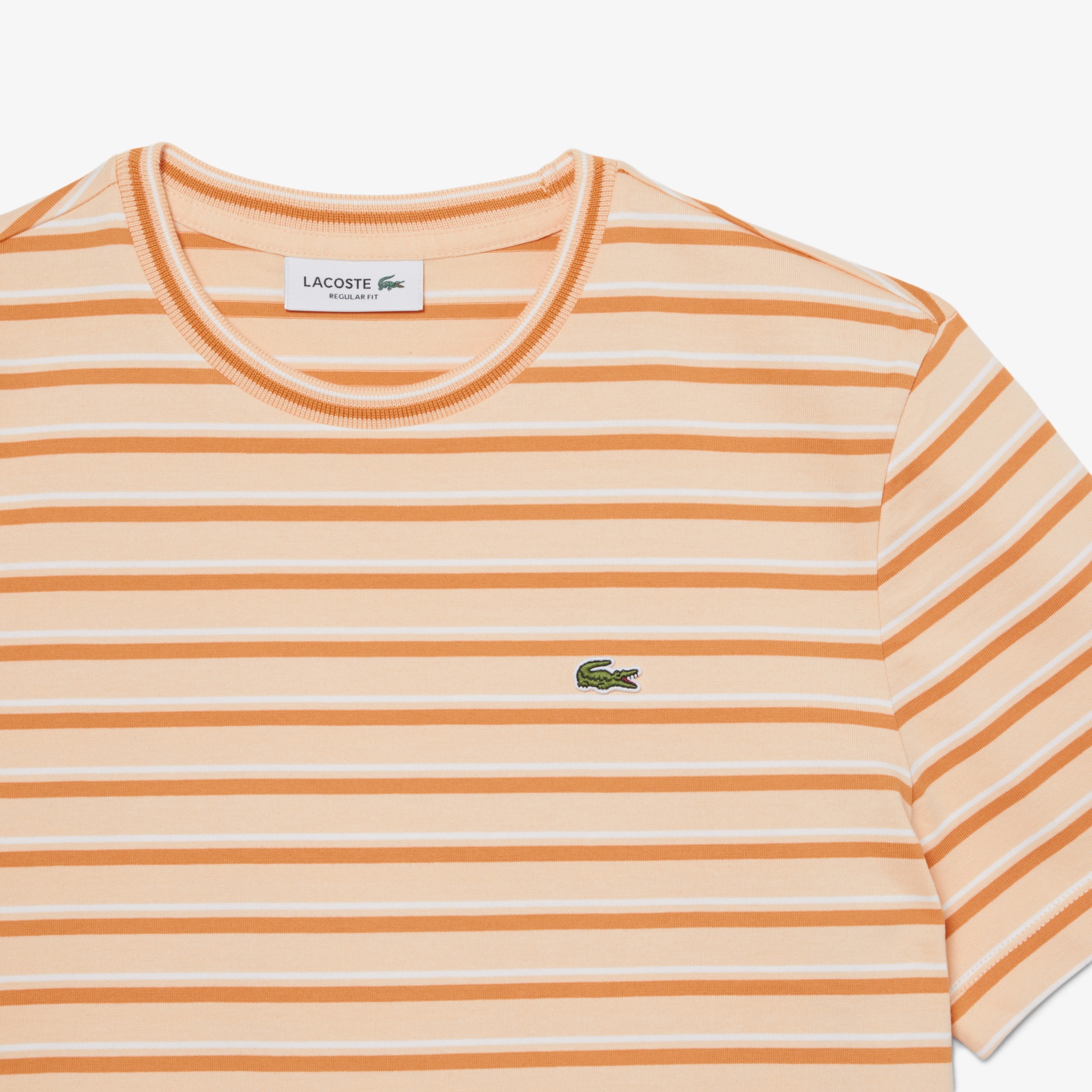 Kadın Regular Fit Bisiklet Yaka Çizgili Turuncu T-Shirt