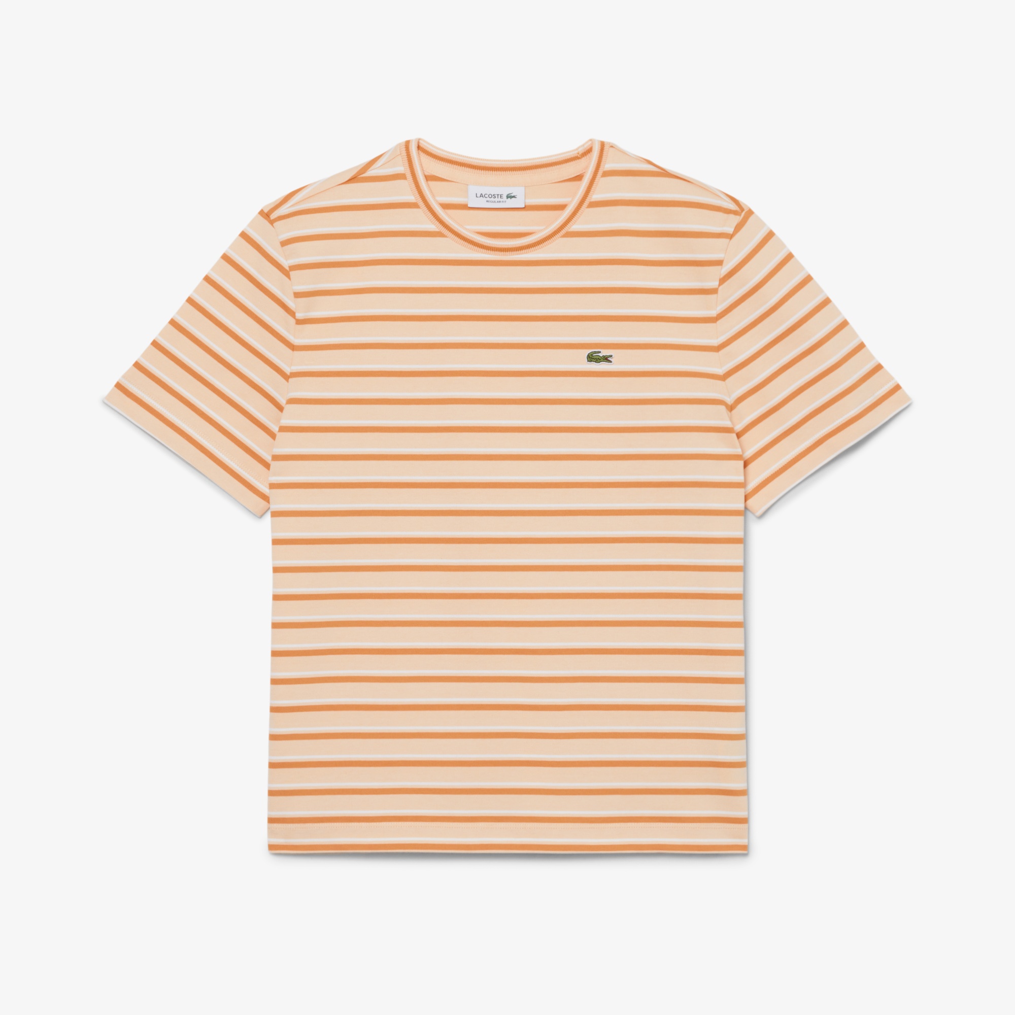 Kadın Regular Fit Bisiklet Yaka Çizgili Turuncu T-Shirt