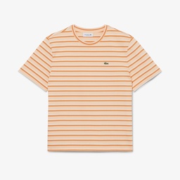 Kadın Regular Fit Bisiklet Yaka Çizgili Turuncu T-Shirt Turuncu