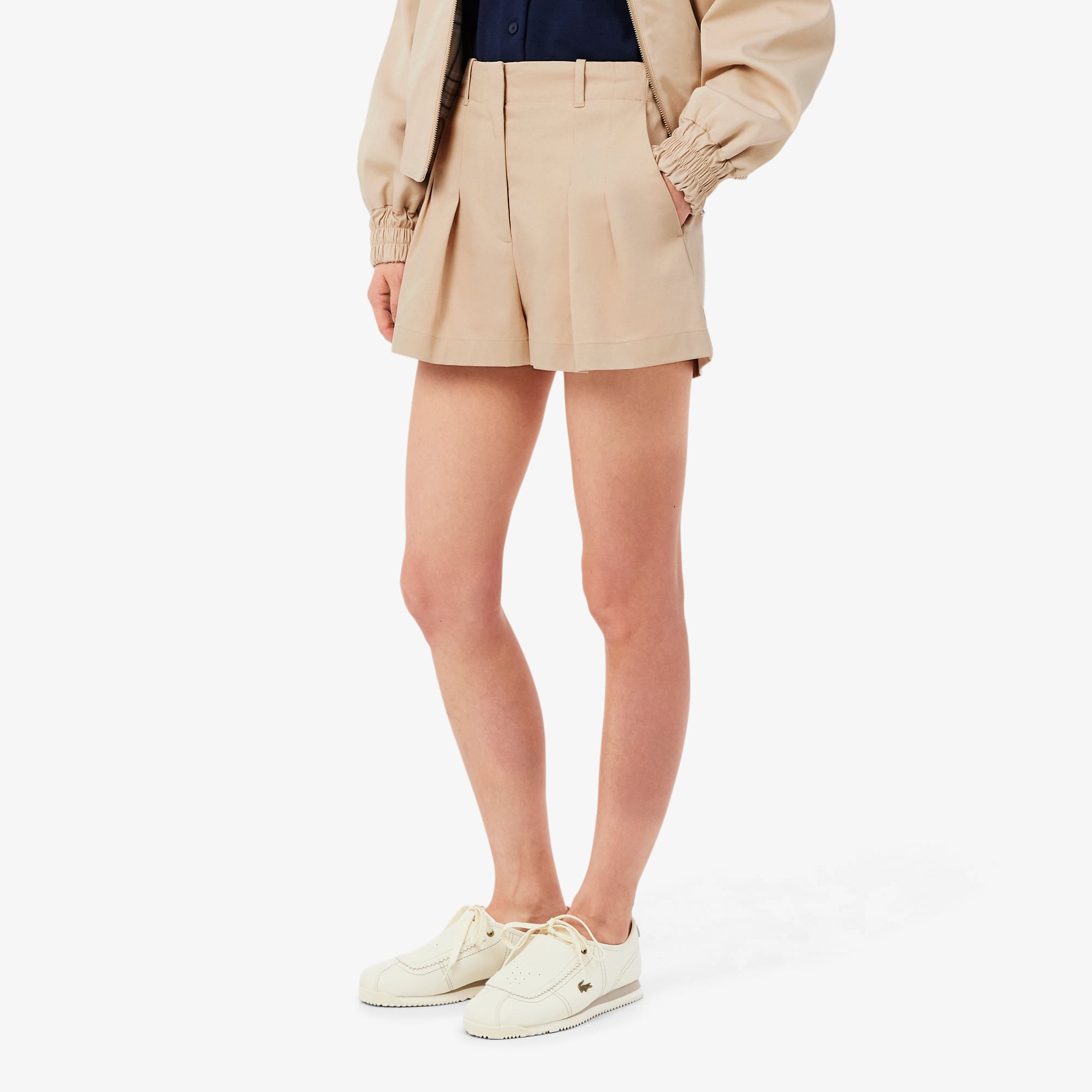 Lacoste Kadın Oversize Fit Bej Şort görsel 2