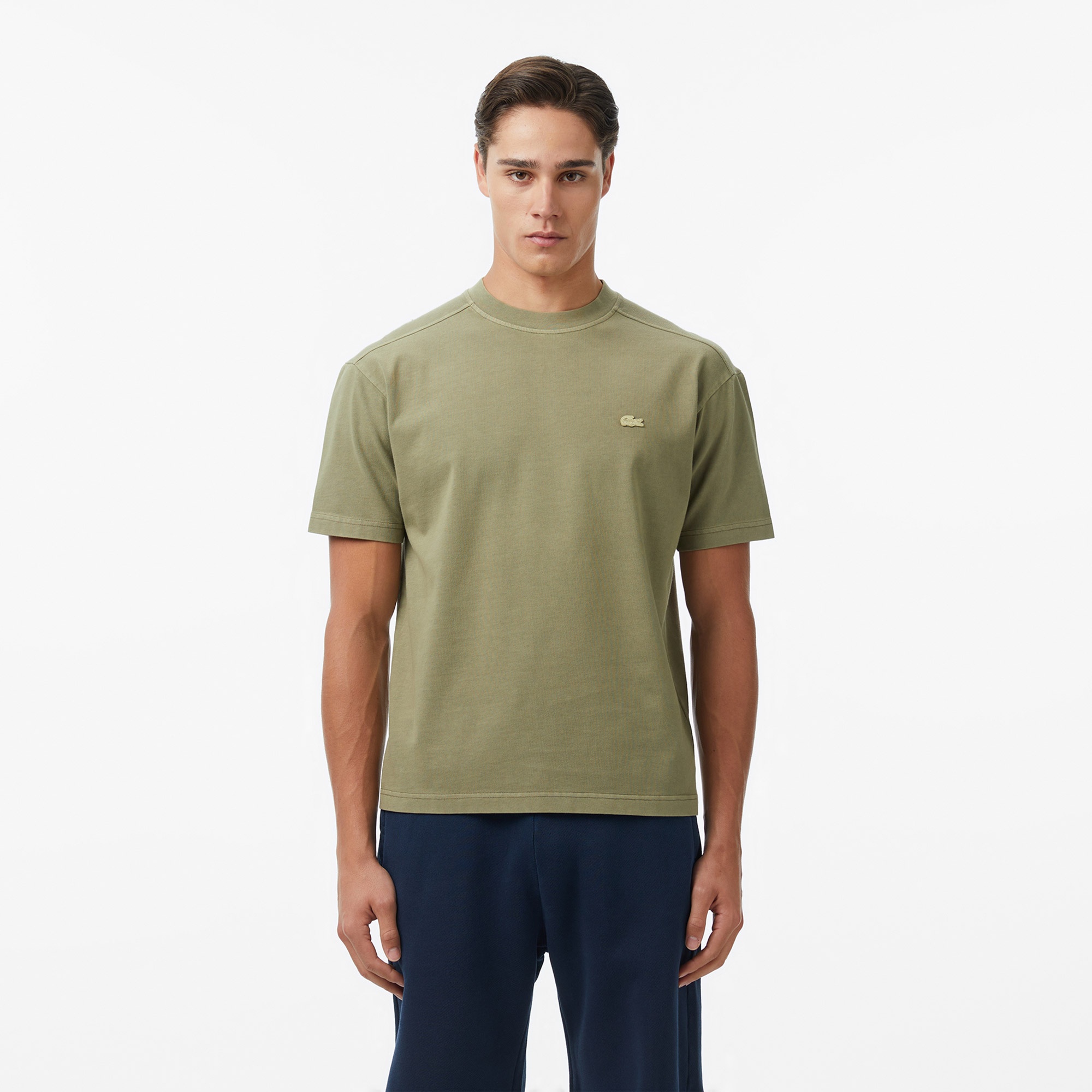 Erkek Relaxed Fit Bisiklet Yaka Haki T-Shirt